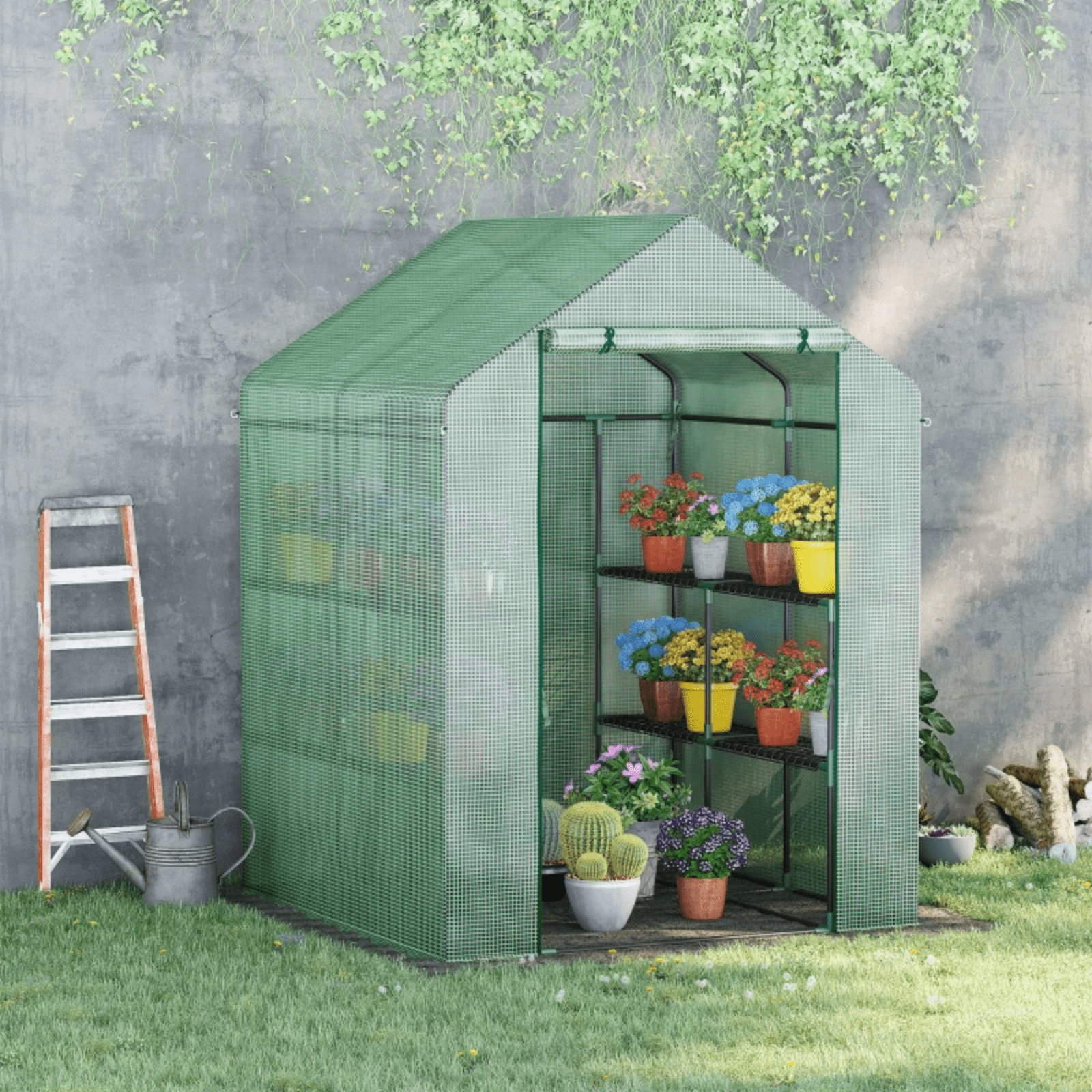 Large Walk In Greenhouse PVC Frame Shelves Reinforced Garden Plant Grow Nursery - Home and Garden Furniture Shop - rustic - furniture