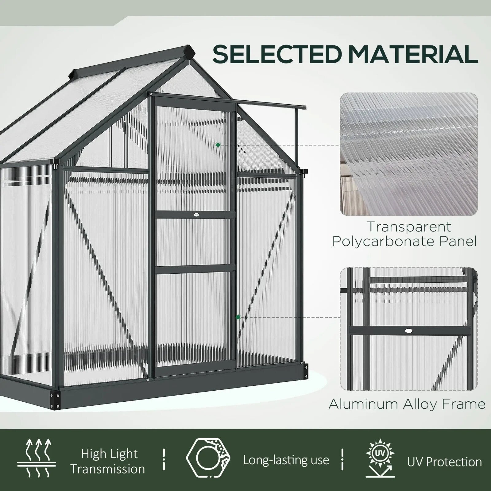 Large Walk - In Polycarbonate Greenhouse Aluminium Frame Galvanised Base Garden - Home and Garden Furniture Shop - rustic - furniture
