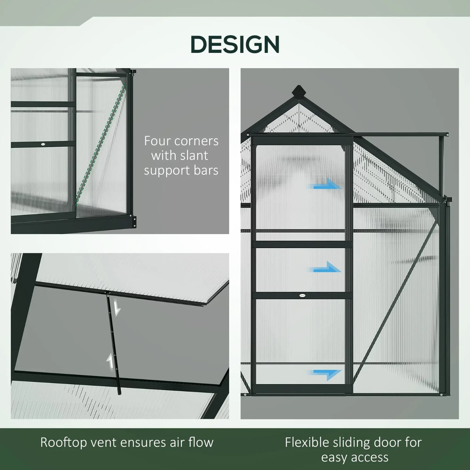 Large Walk - In Polycarbonate Greenhouse Aluminium Frame Galvanised Base Garden - Home and Garden Furniture Shop - rustic - furniture