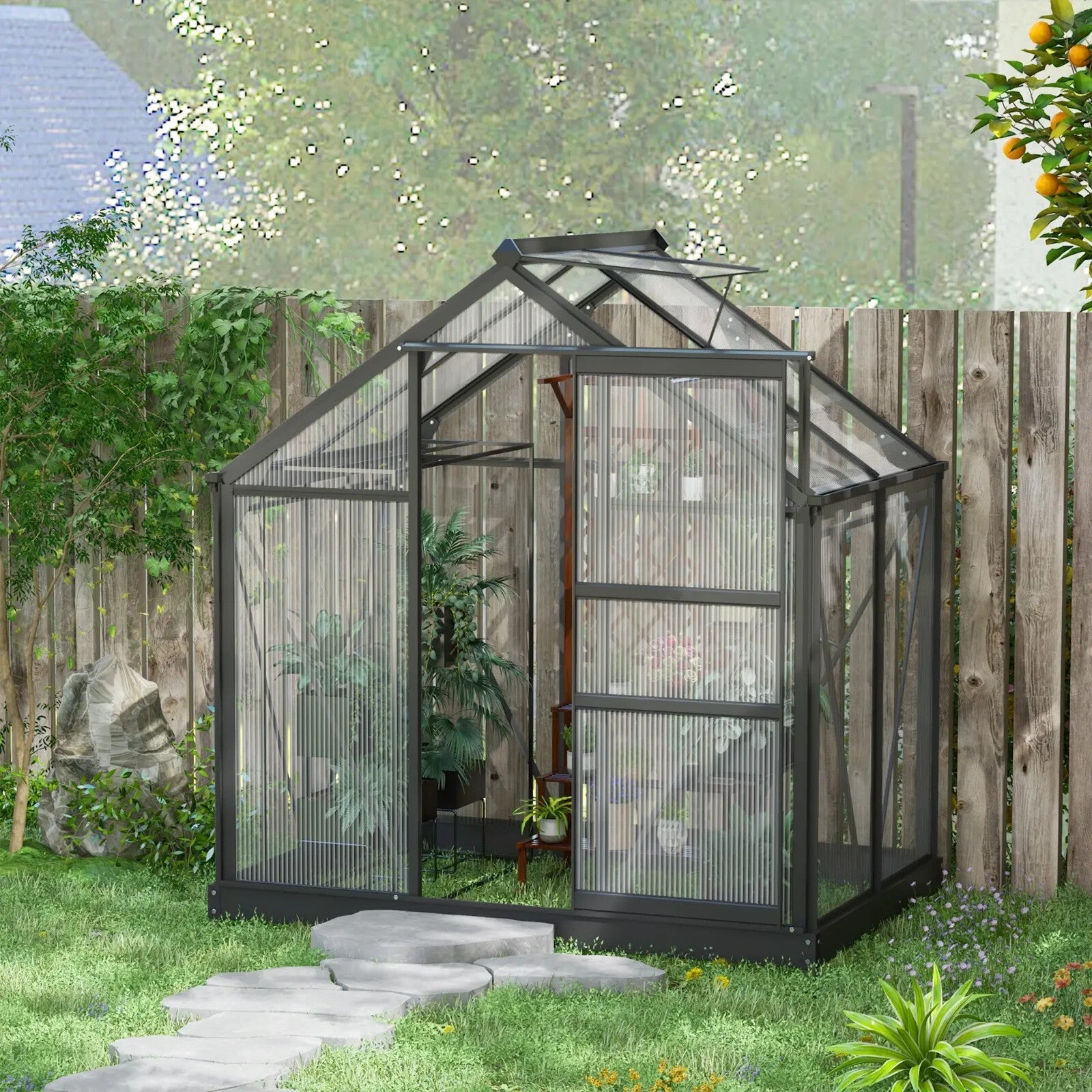 Large Walk - In Polycarbonate Greenhouse Aluminium Frame Galvanised Base Garden - Home and Garden Furniture Shop - rustic - furniture