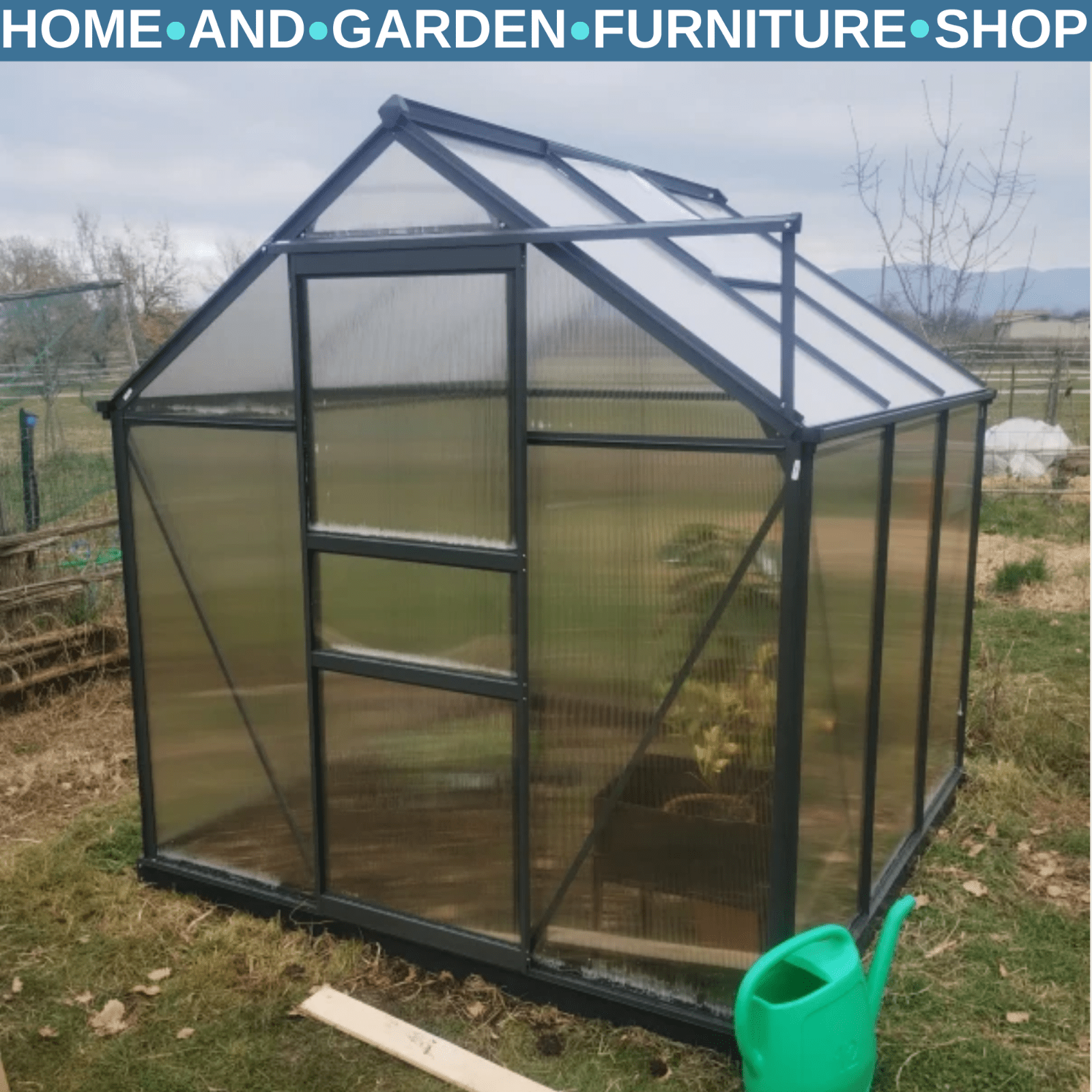 Large Walk - In Polycarbonate Greenhouse Aluminium Frame Galvanised Base,Garden - Home and Garden Furniture Shop - rustic - furniture