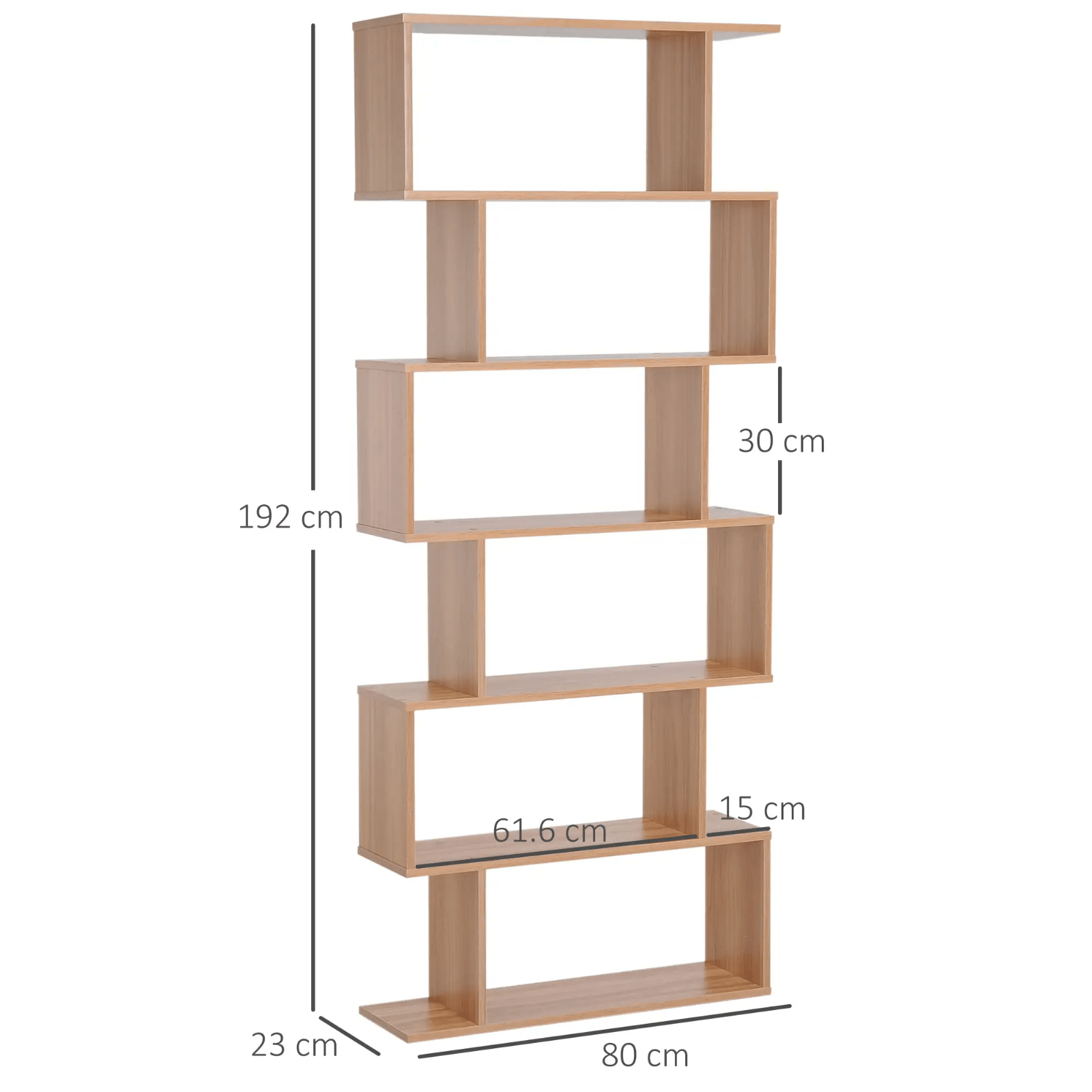 Large Wooden Bookcase 6 Tier S Shaped Bookshelf Storage Unit Tall Display Shelf - Home and Garden Furniture Shop - #rustic - furniture#