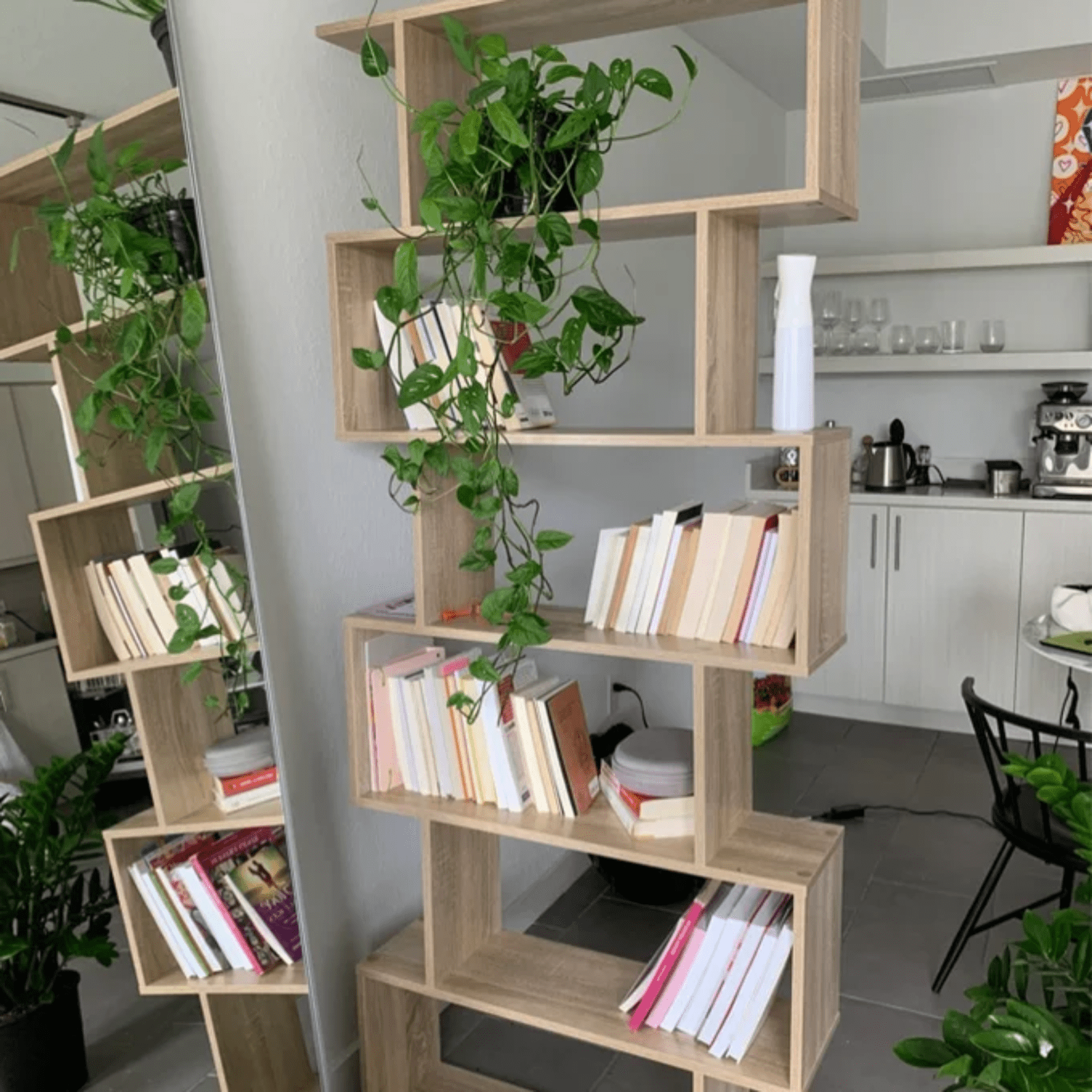 Large Wooden Bookcase 6 Tier S Shaped Bookshelf Storage Unit Tall Display Shelf - Home and Garden Furniture Shop - rustic - furniture