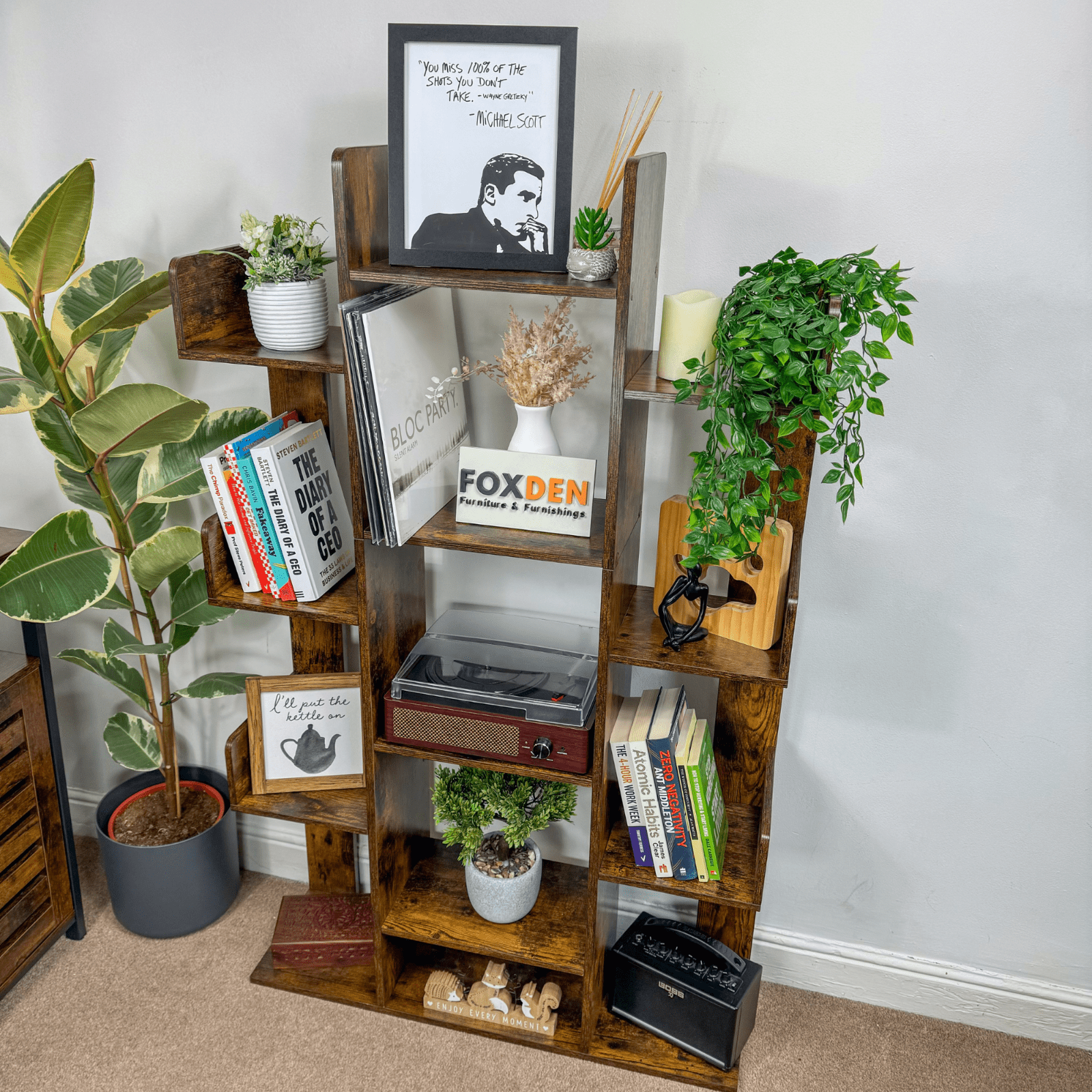 Large Wooden Bookcase Rustic Bookshelf Unique Shelving Unit Retro Display Stand - Home and Garden Furniture Shop - rustic - furniture