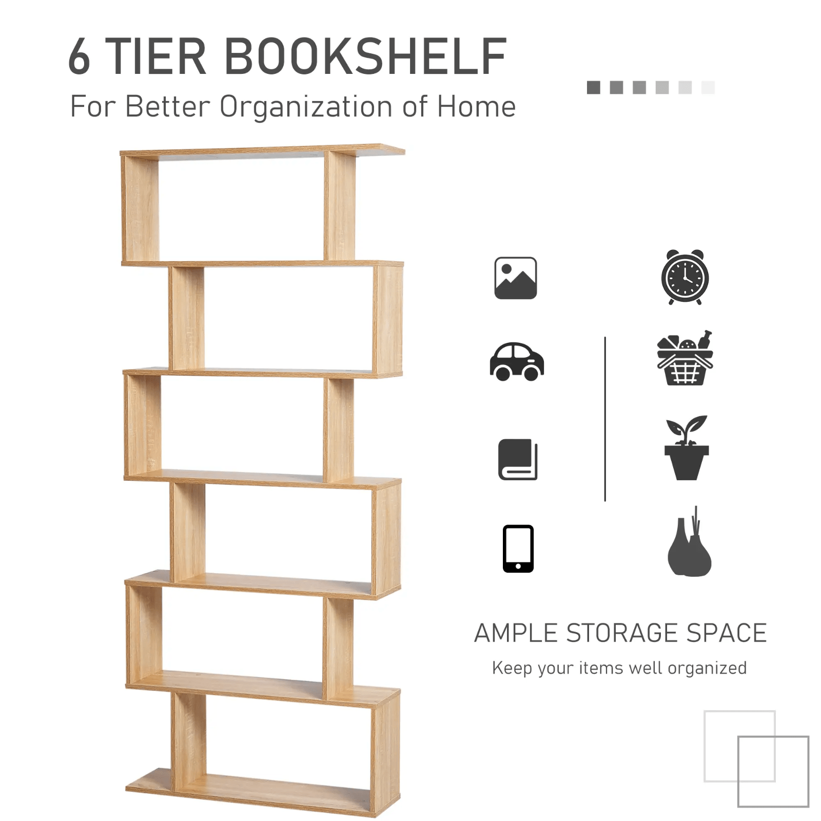 Large Wooden Bookcase S Shaped Bookshelf Storage Tall Display Shelf Oak Effect - Home and Garden Furniture Shop - #rustic - furniture#