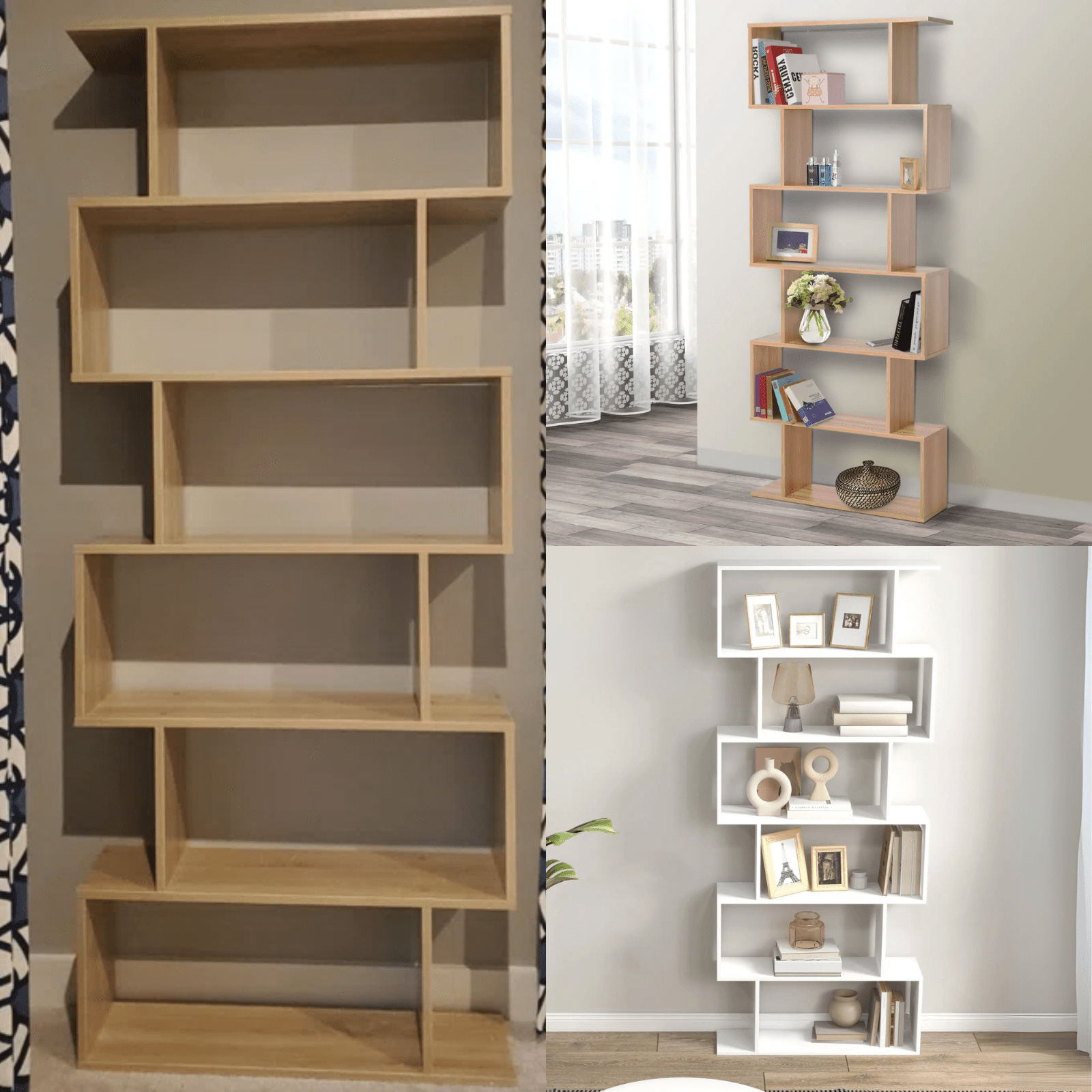 Large Wooden Bookcase S Shaped Storage Unit Room Divider Tall Display Shelves 6 - Home and Garden Furniture Shop - #rustic - furniture#