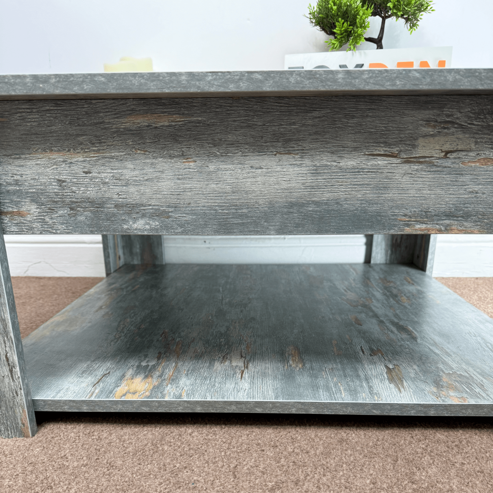 Large Wooden Square Coffee Table Shelf Grey Living Room Storage Console Table - Home and Garden Furniture Shop - #rustic - furniture#