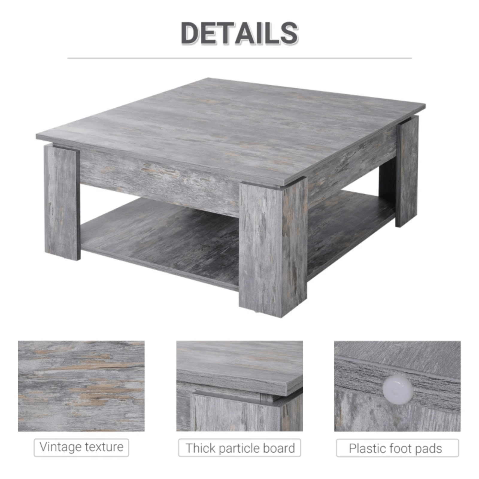 Large Wooden Square Coffee Table Shelf Grey Living Room Storage Console Table - Home and Garden Furniture Shop - #rustic - furniture#