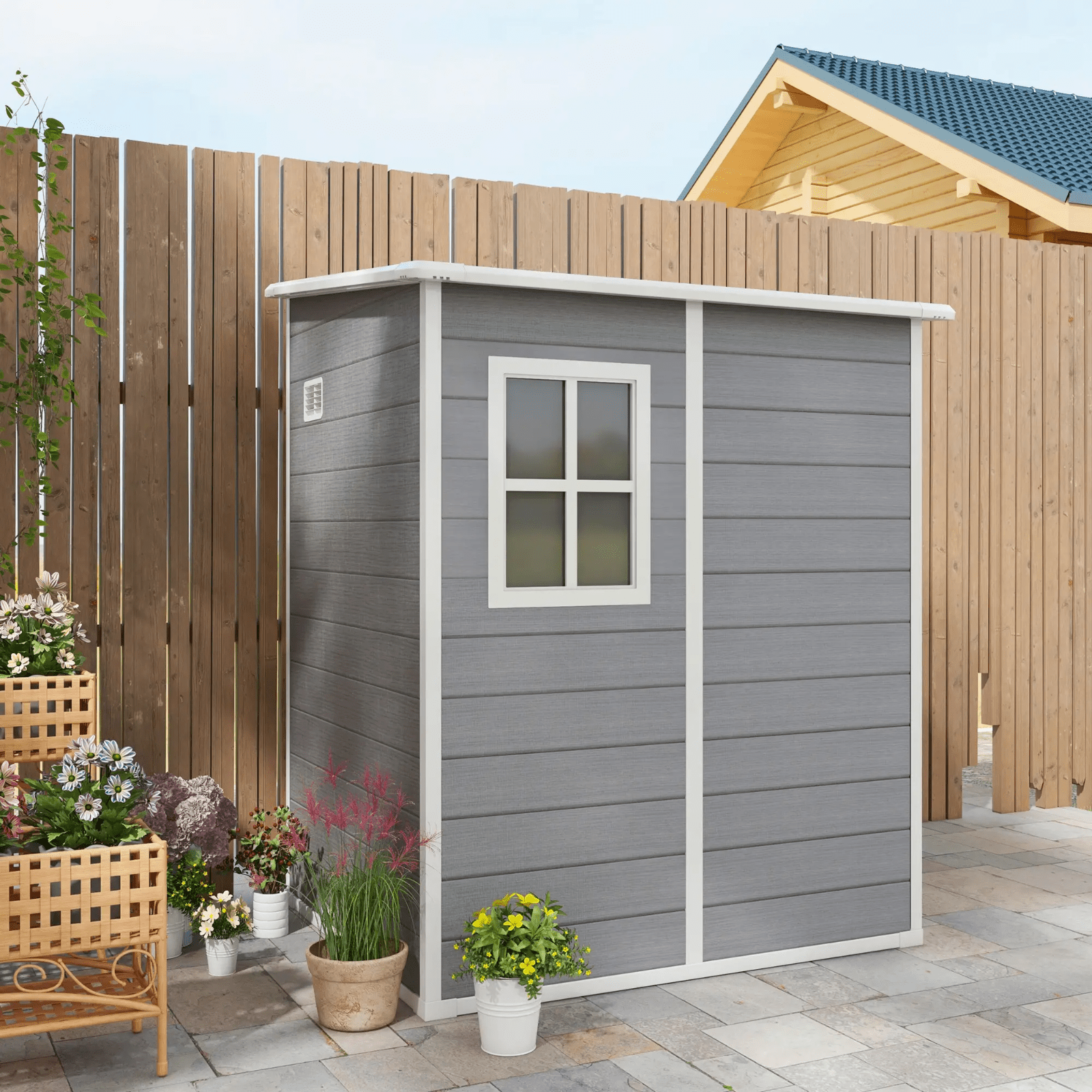 Lean to Garden Shed with Window 4 x 5ft Plastic Tool Storage House Lockable Door - Home and Garden Furniture Shop - rustic - furniture