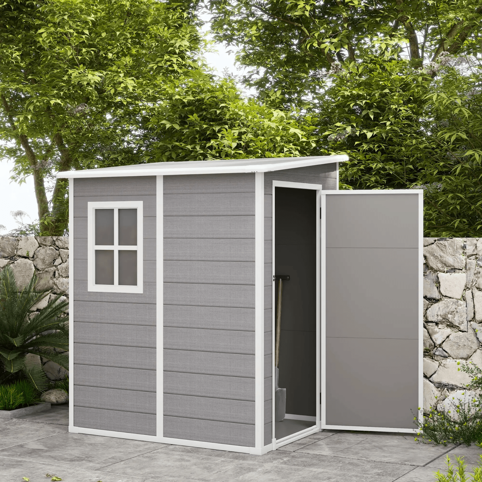 Lean to Garden Shed with Window 4 x 5ft Plastic Tool Storage House Lockable Door - Home and Garden Furniture Shop - rustic - furniture