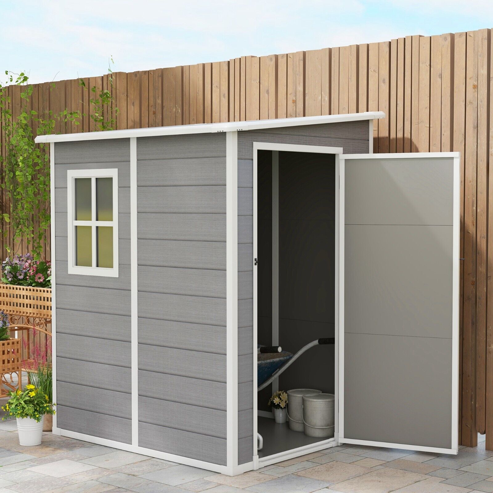 Lean to Garden Shed with Window 4 x 5ft Plastic Tool Storage House Lockable Door - Home and Garden Furniture Shop - #rustic - furniture#