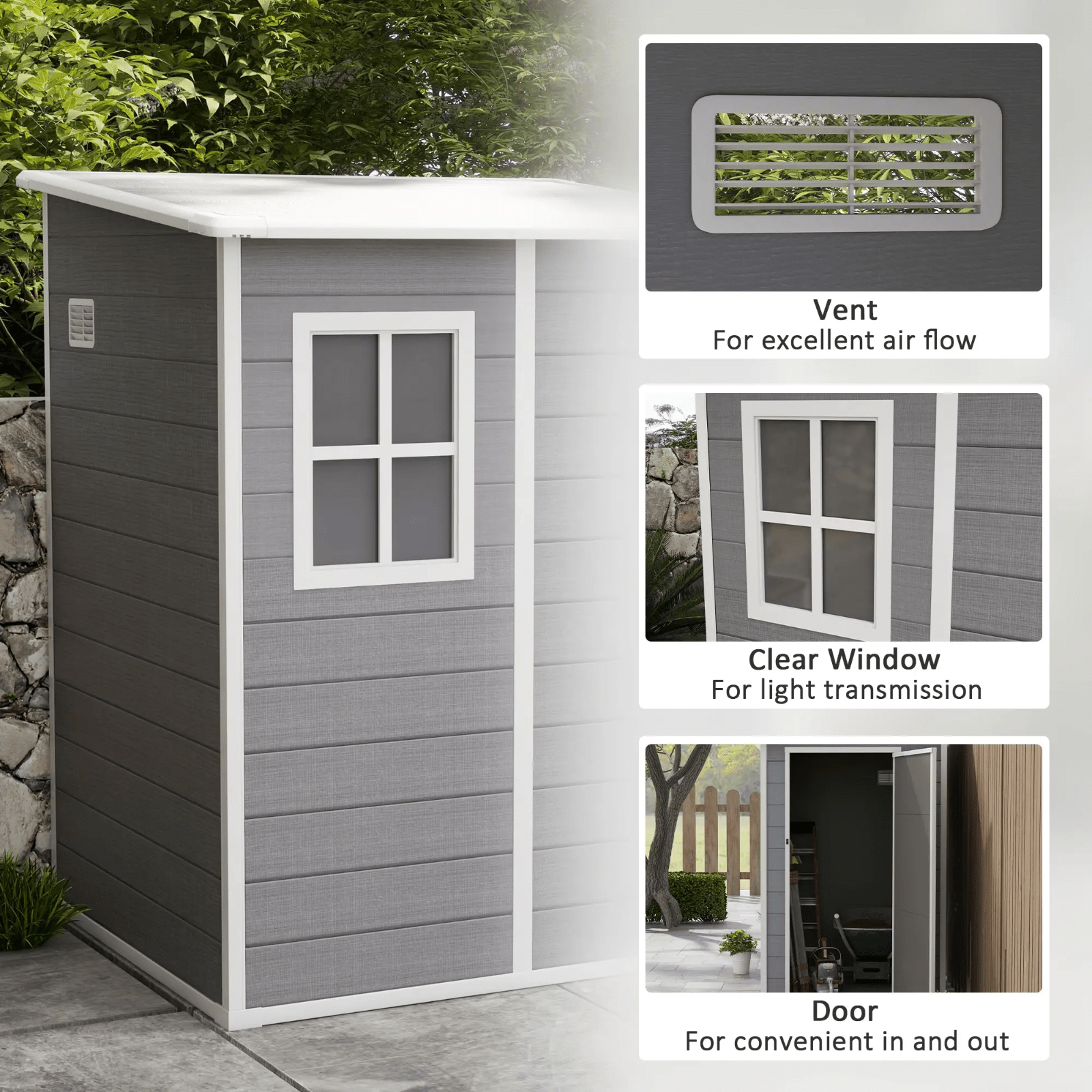 Lean to Garden Shed with Window 4 x 5ft Plastic Tool Storage House Lockable Door - Home and Garden Furniture Shop - rustic - furniture