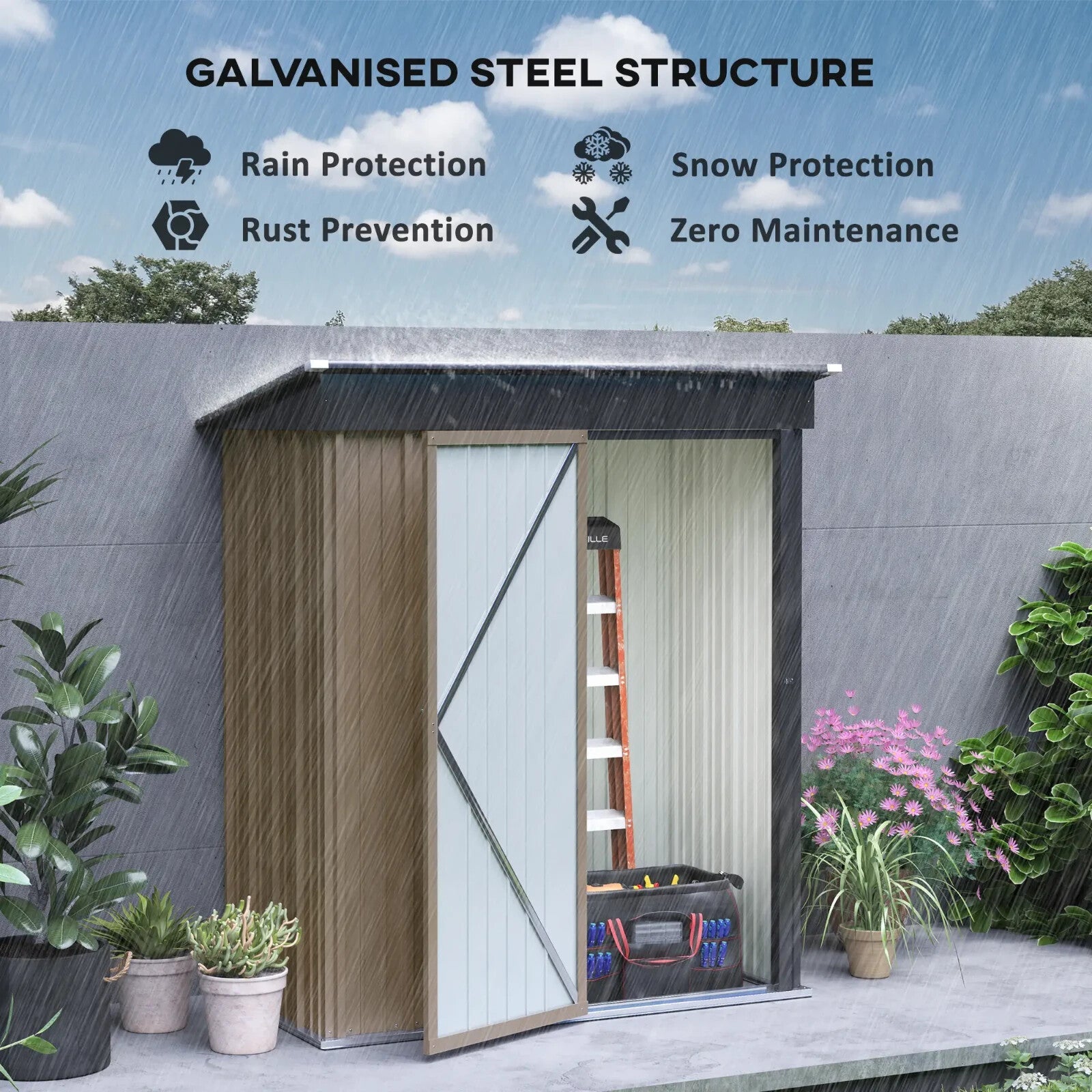 Lean to Steel Garden Storage Shed for Bike Tool 5 x 3ft Brown Small Outdoor Shed - Home and Garden Furniture Shop - rustic - furniture