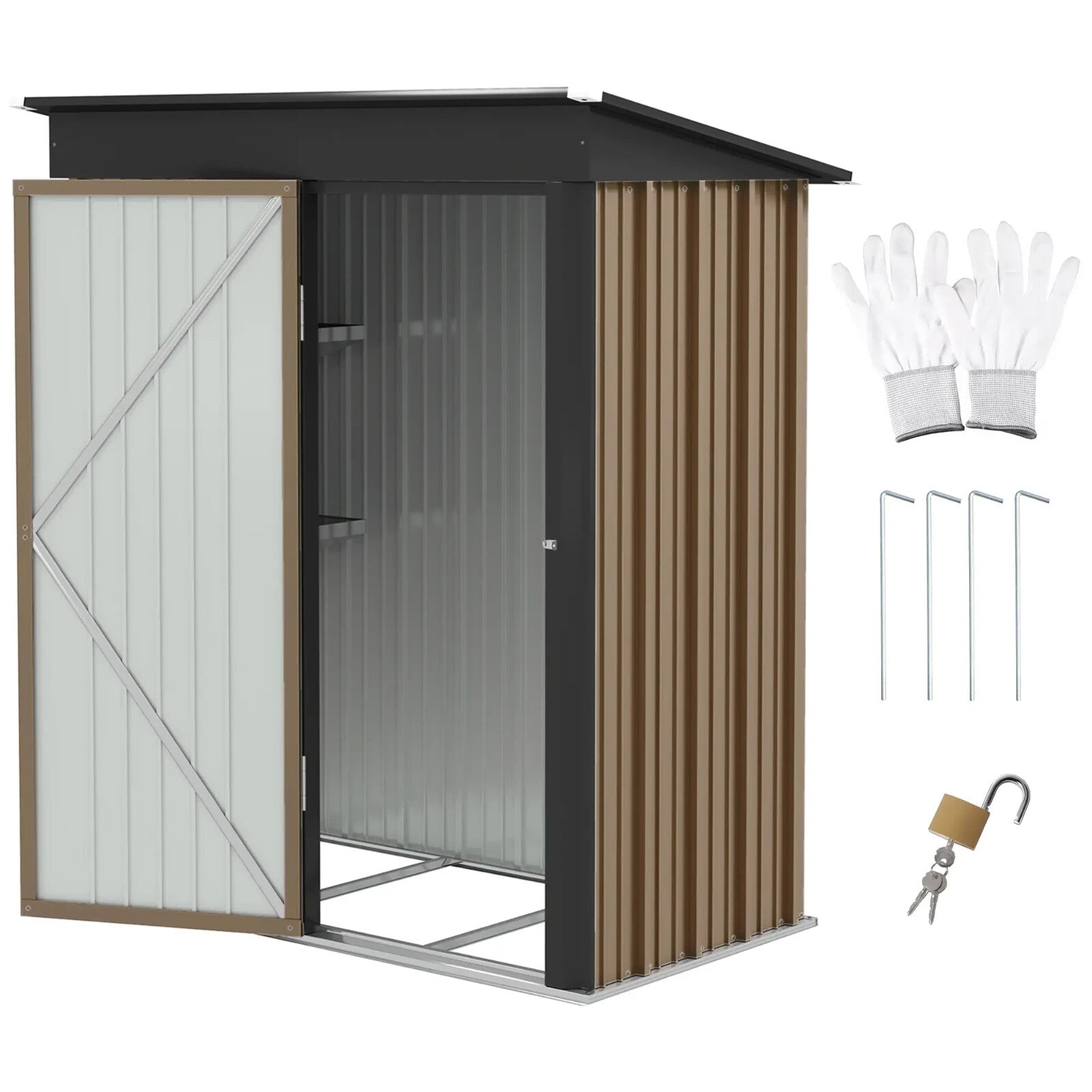 Lean to Steel Garden Storage Shed for Bike Tool 5 x 3ft Brown Small Outdoor Shed - Home and Garden Furniture Shop - rustic - furniture