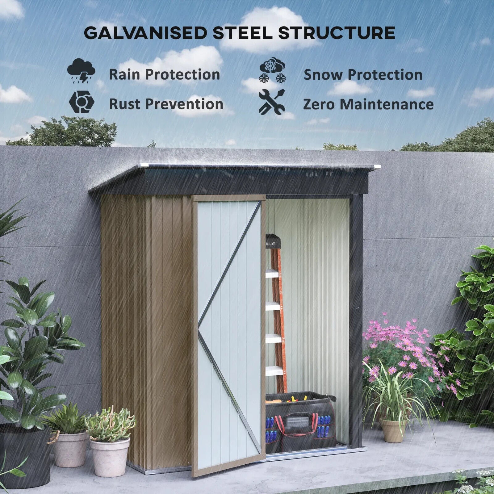 Lean to Steel Garden Storage Shed for Bike Tool 5 x 3ft Brown Small Outdoor Shed - Home and Garden Furniture Shop - #rustic - furniture#