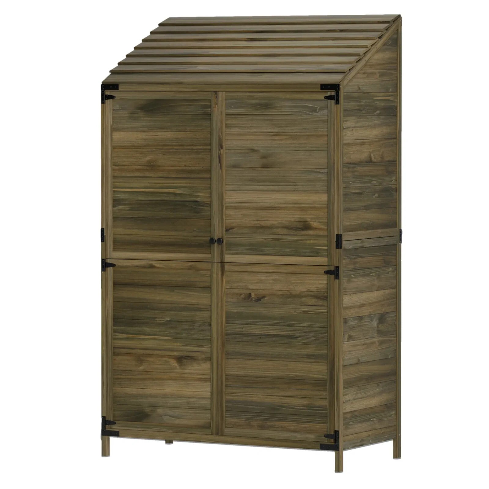 Lean To Wooden Garden Shed Tool Storage Cabinet with Shelves and Double Doors - Home and Garden Furniture Shop - rustic - furniture