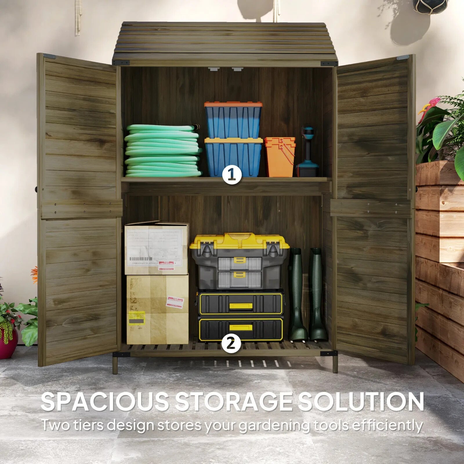 Lean To Wooden Garden Shed Tool Storage Cabinet with Shelves and Double Doors - Home and Garden Furniture Shop - rustic - furniture