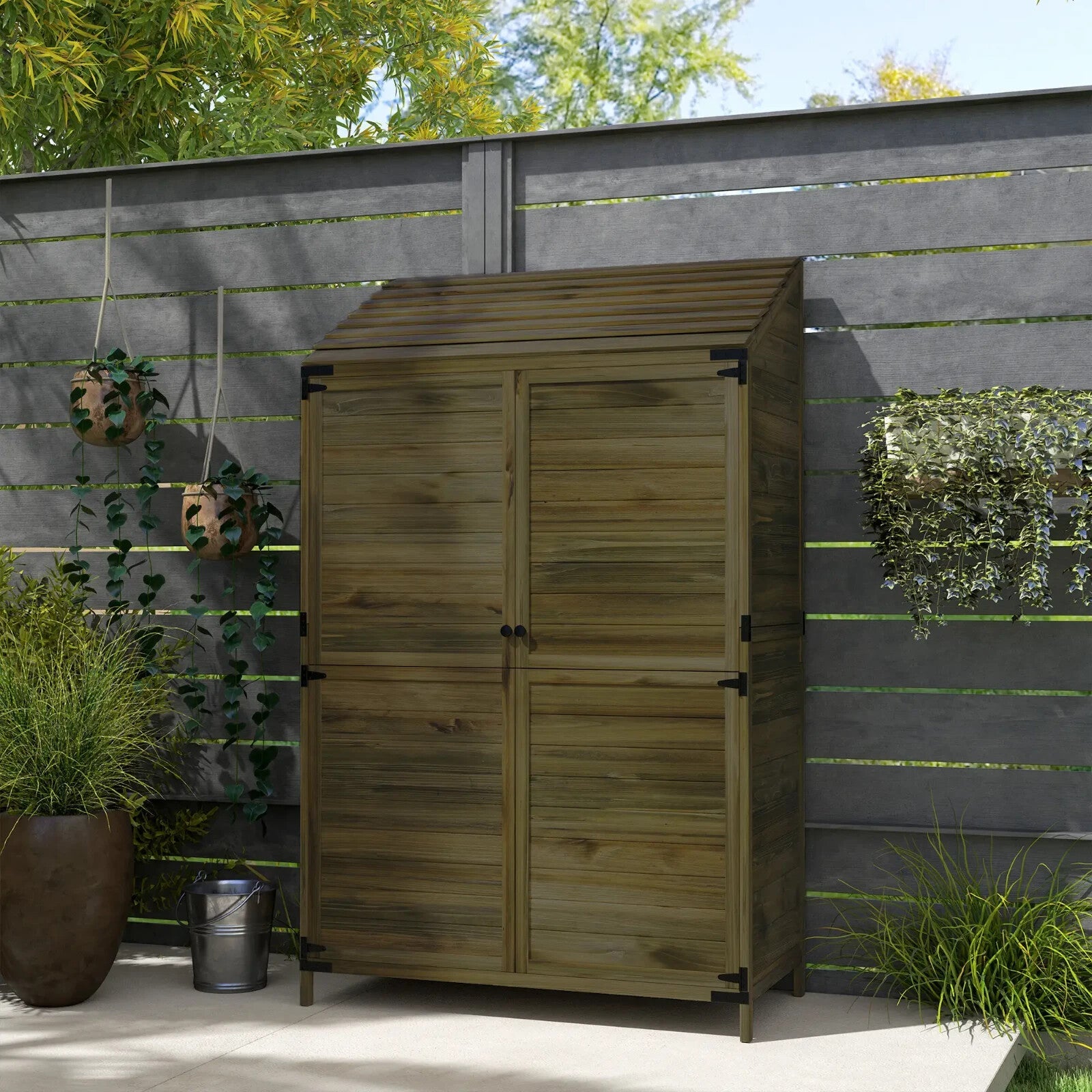 Lean To Wooden Garden Shed Tool Storage Cabinet with Shelves and Double Doors - Home and Garden Furniture Shop - rustic - furniture