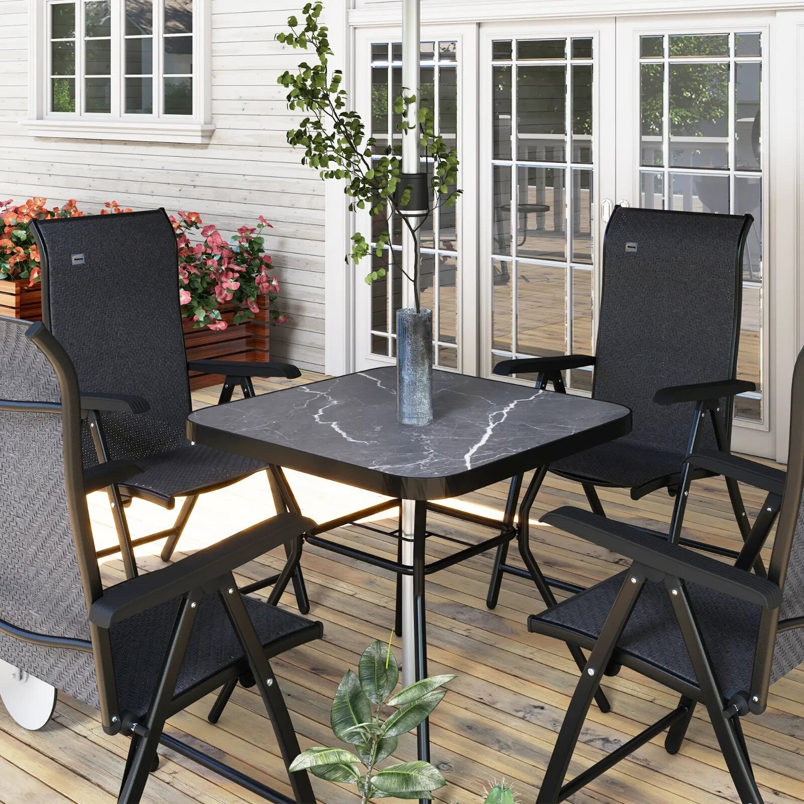 LED Patio Umbrella with Solar USB Charging 4Lighting Mode Outdoor Garden Parasol - Home and Garden Furniture Shop - rustic - furniture