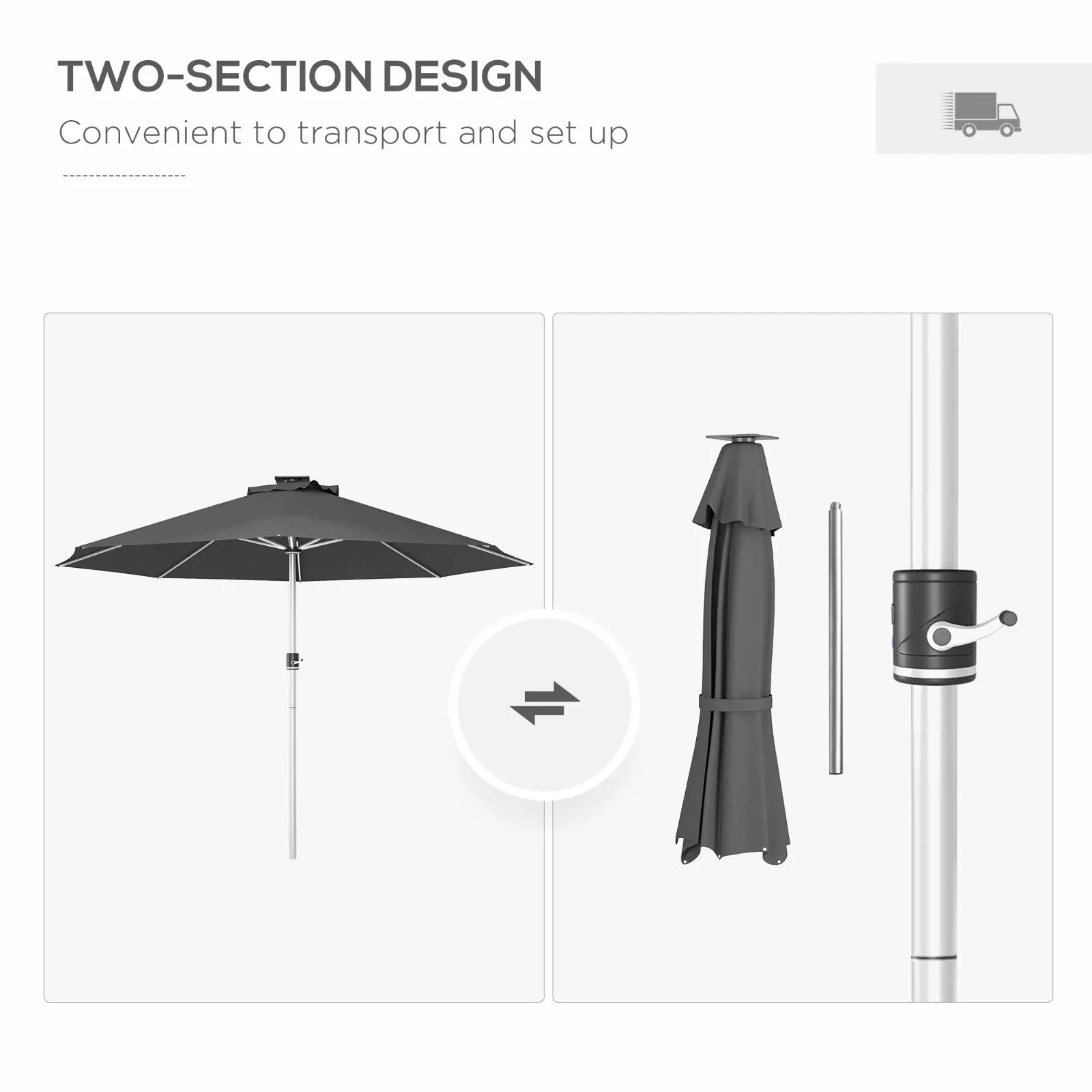 LED Patio Umbrella with Solar USB Charging 4Lighting Mode Outdoor Garden Parasol - Home and Garden Furniture Shop - rustic - furniture