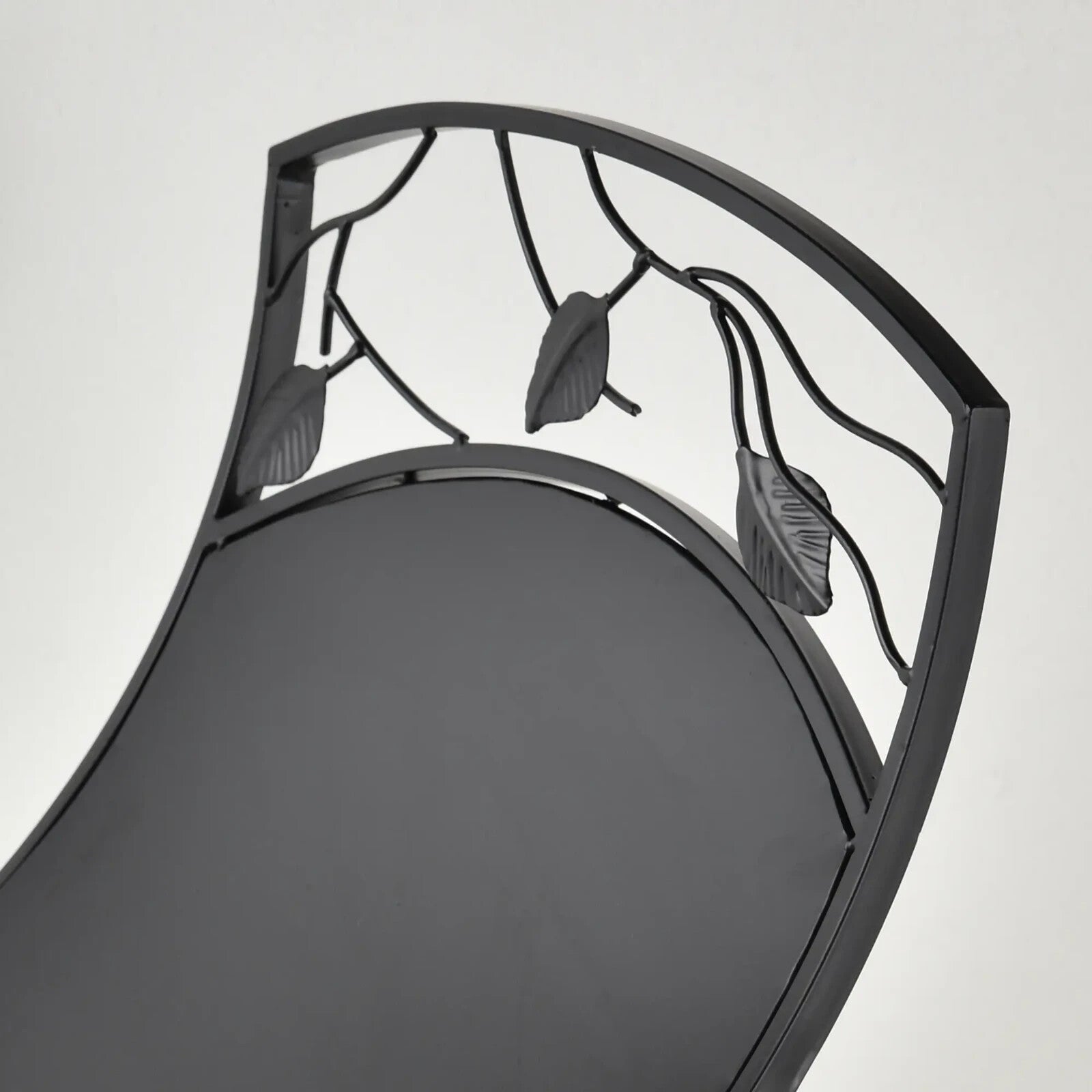 Log Holder Stand Folding Arced w/ Wood Storage Shelf & Leaf Scroll Panel Black - Home and Garden Furniture Shop - rustic - furniture