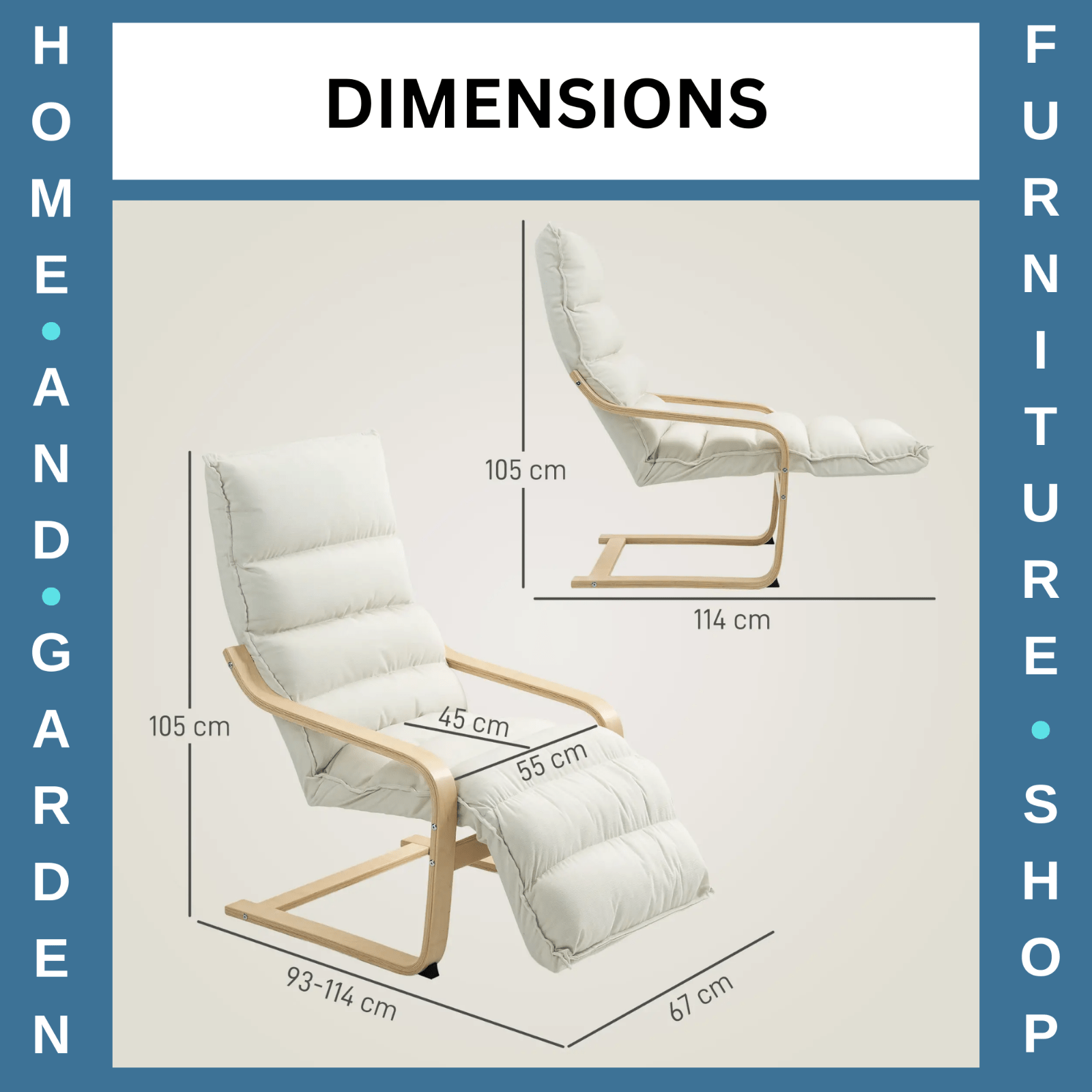 Lounge Chair Wood Frame Living Room with Adjustable Footrest & High Back Cream - Home and Garden Furniture Shop - rustic - furniture