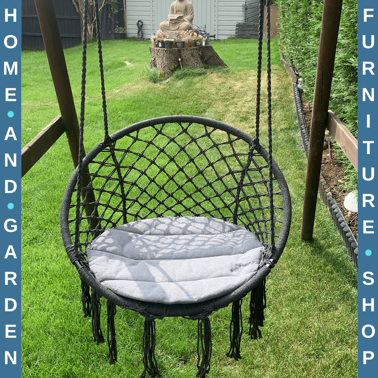 Macrame Hanging Chair Hammock Swing with Padded Cushion & 4 - Long Strings Grey - Home and Garden Furniture Shop - #rustic - furniture#