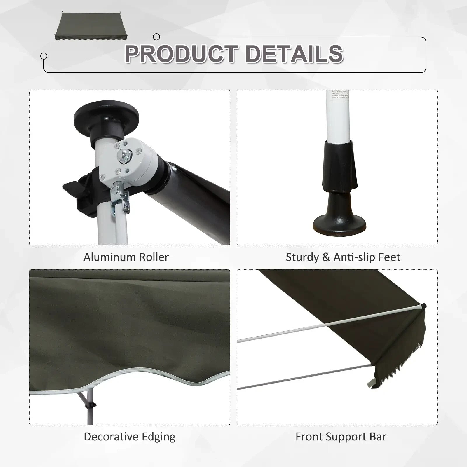Manual Awning Rectangular Aluminium Frame Retractable Shade with Handle Grey - Home and Garden Furniture Shop - rustic - furniture