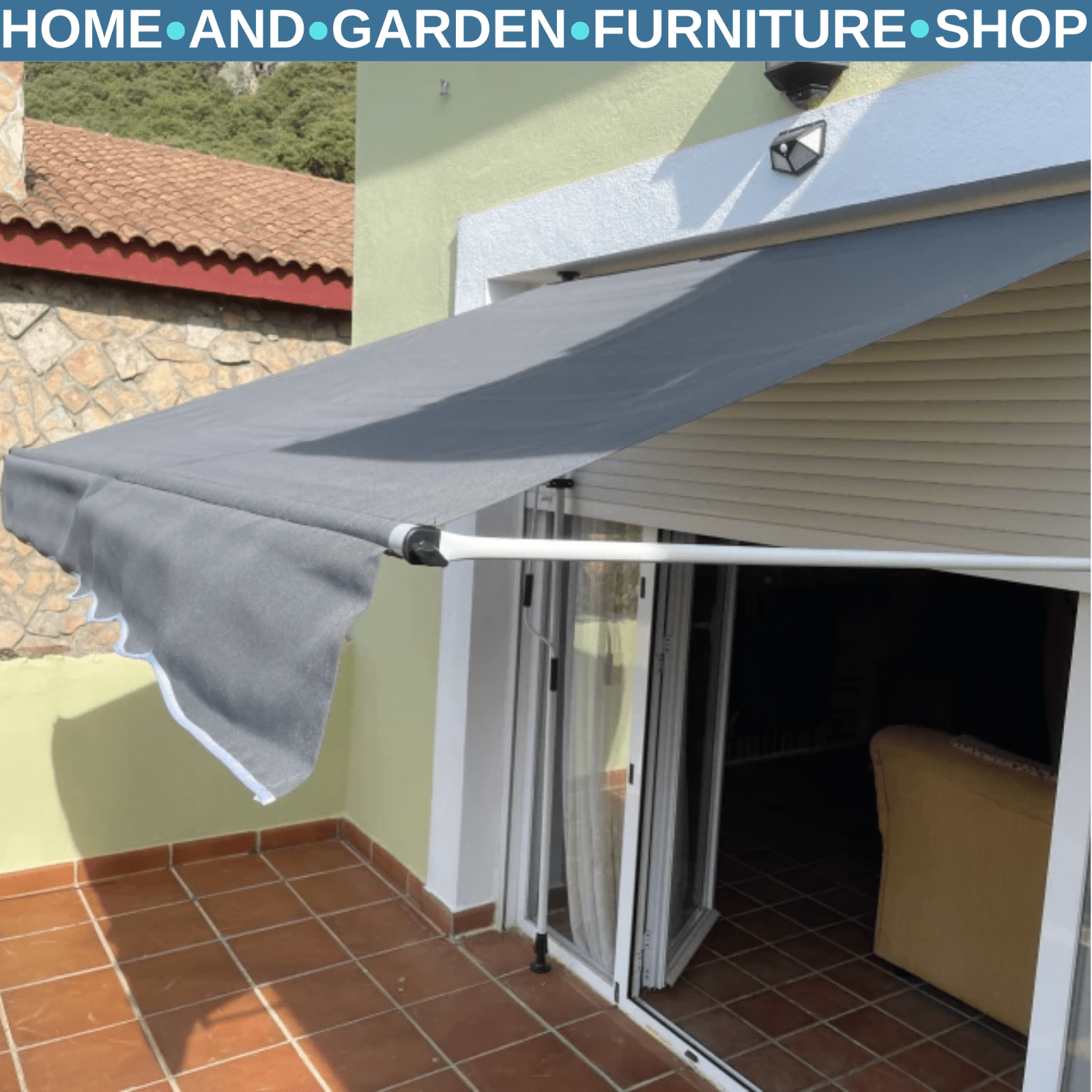 Manual Awning Retractable Shade Rectangular Aluminium Frame with Handle Grey - Home and Garden Furniture Shop - #rustic - furniture#