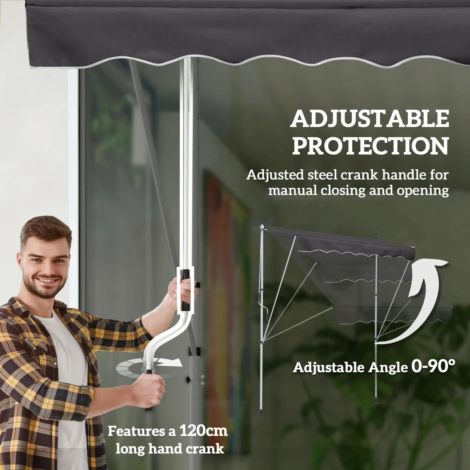 Manual Awning Retractable Shade Rectangular Aluminium Frame with Handle Grey - Home and Garden Furniture Shop - rustic - furniture