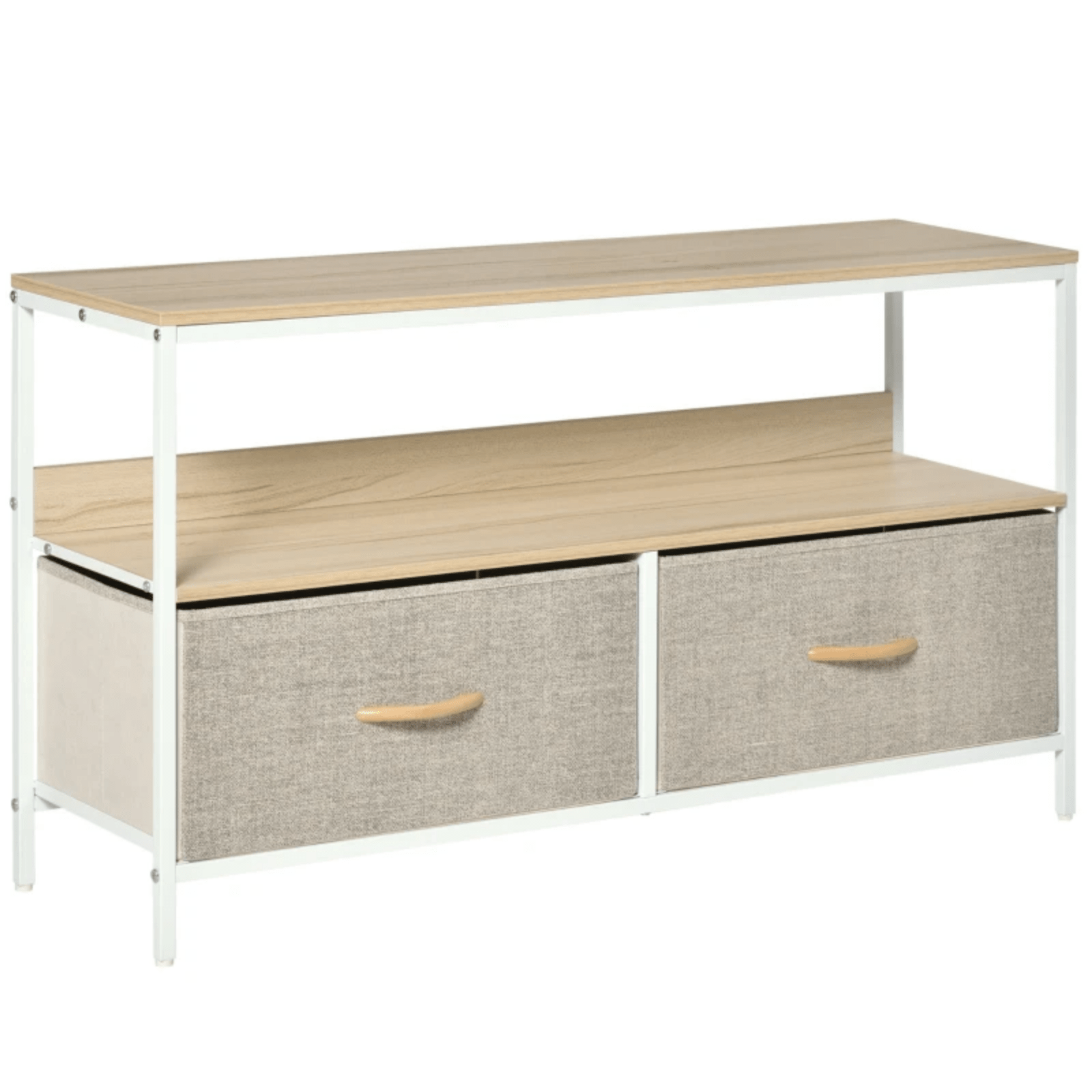 MDF Oak TV Stand Cabinet TV Console Center Unit 2 Drawers Shelf White Metal Legs - Home and Garden Furniture Shop - rustic - furniture