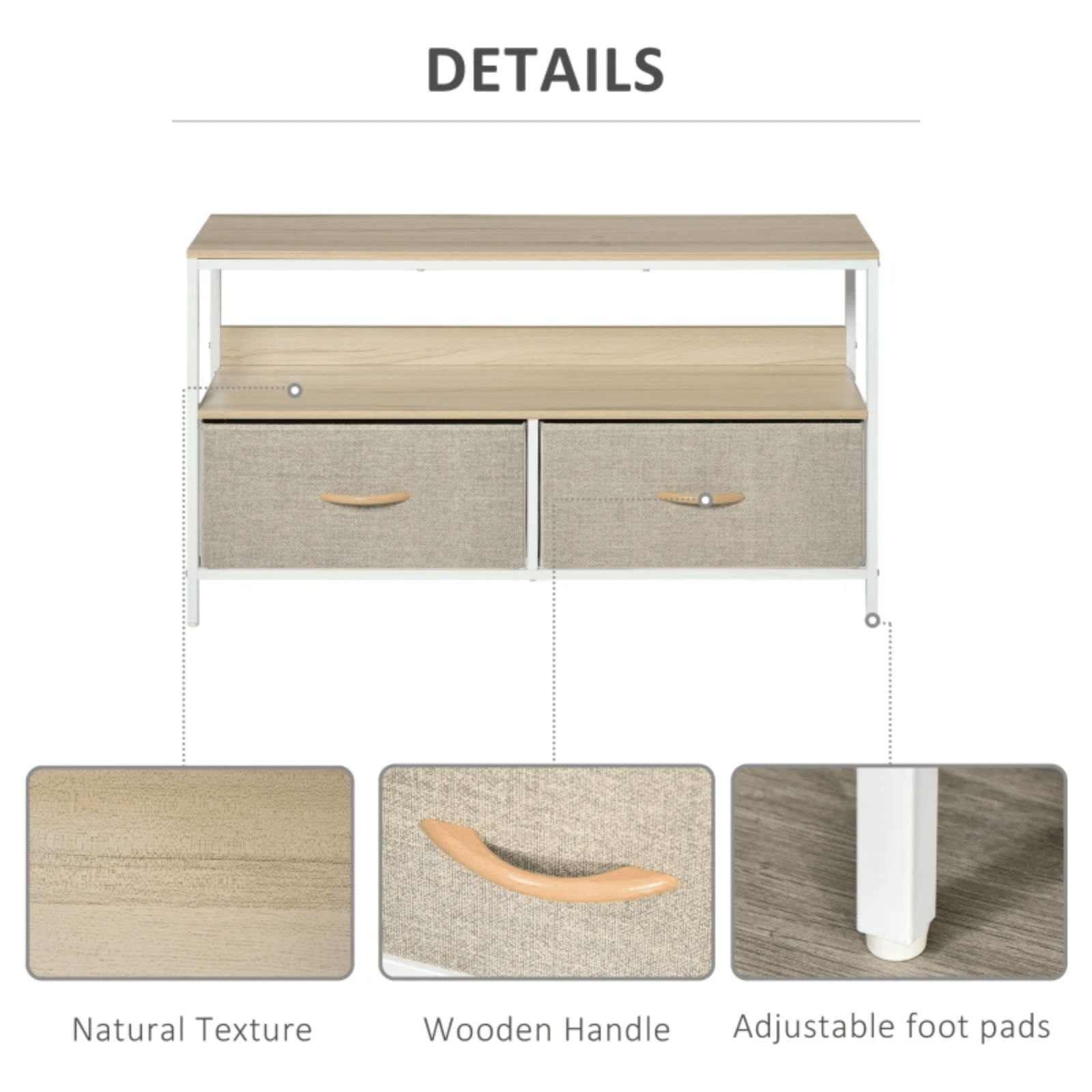 MDF Oak TV Stand Cabinet TV Console Center Unit 2 Drawers Shelf White Metal Legs - Home and Garden Furniture Shop - rustic - furniture