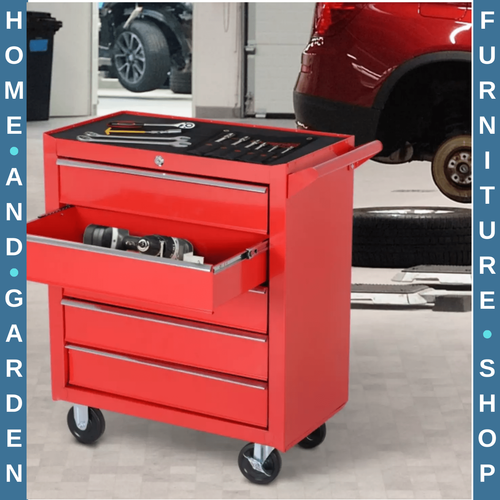 Mechanic Roller Tool Cabinet Storage Chest Box Garage Workshop 7 Drawers Red Set - Home and Garden Furniture Shop - rustic - furniture