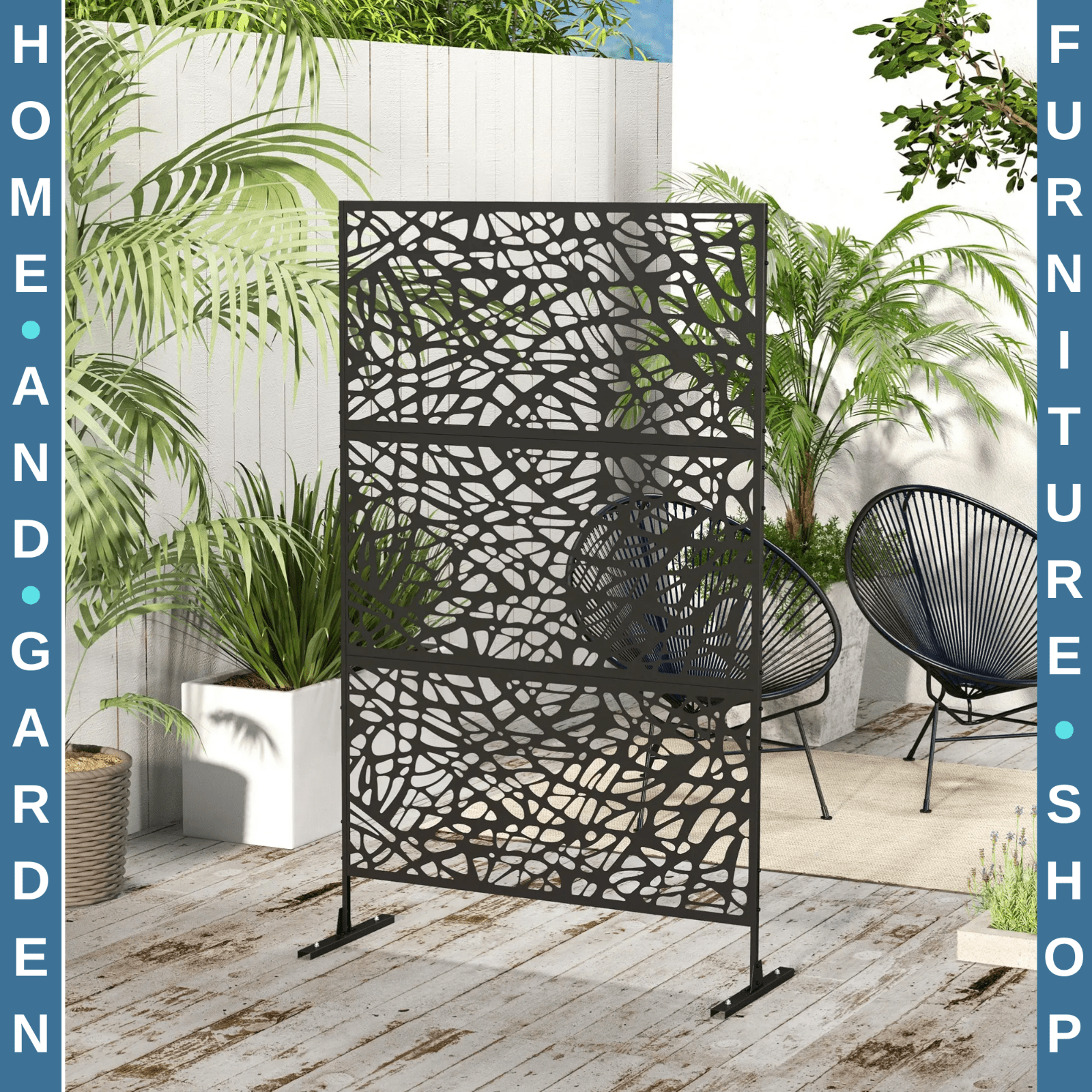 Metal Decorative Privacy Screen Outdoor Garden Divider Panel Black Twisted Lines - Home and Garden Furniture Shop - rustic - furniture