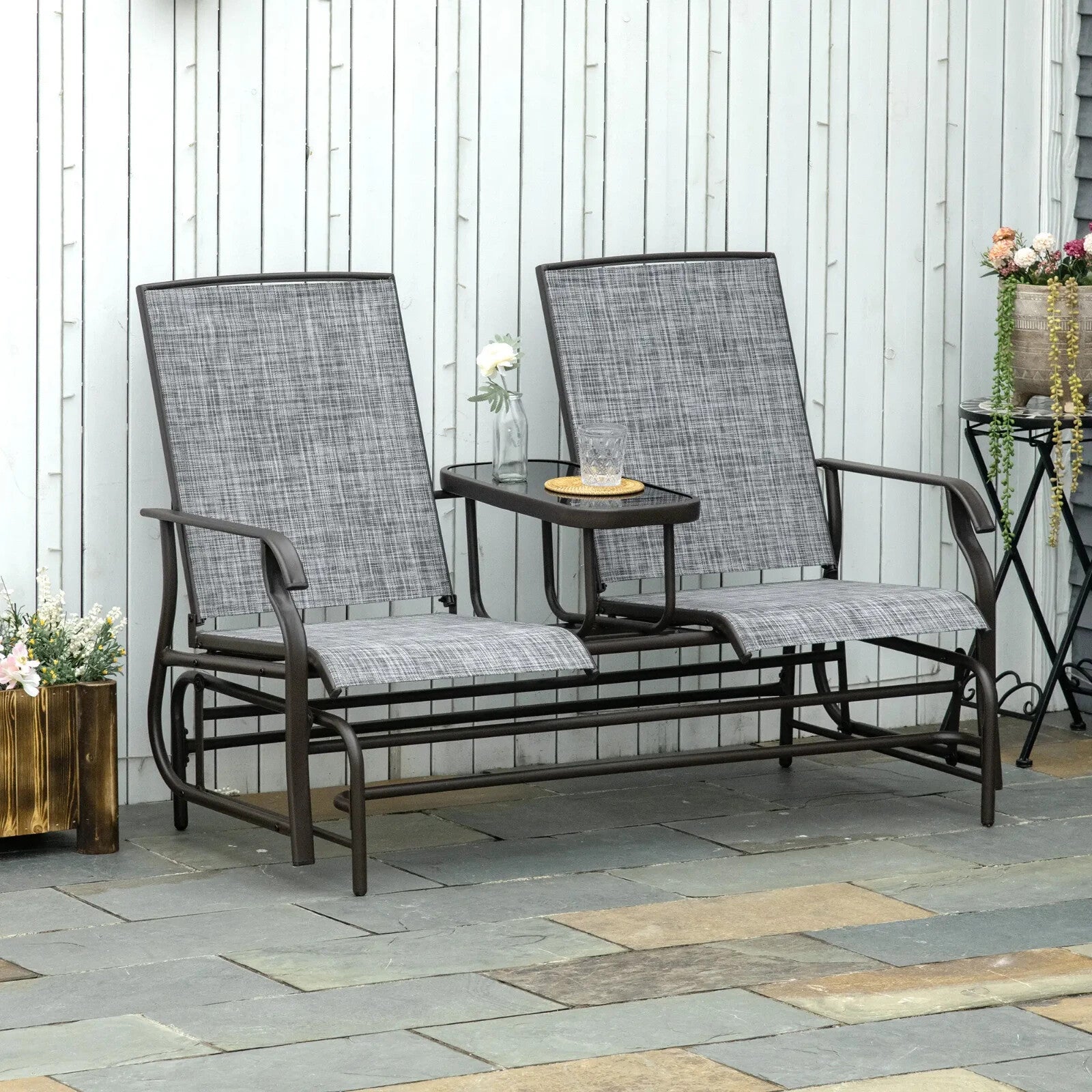 Metal Double Swing Chair Rocking Glider with Table Garden Porch Outdoor Seater - Home and Garden Furniture Shop - rustic - furniture
