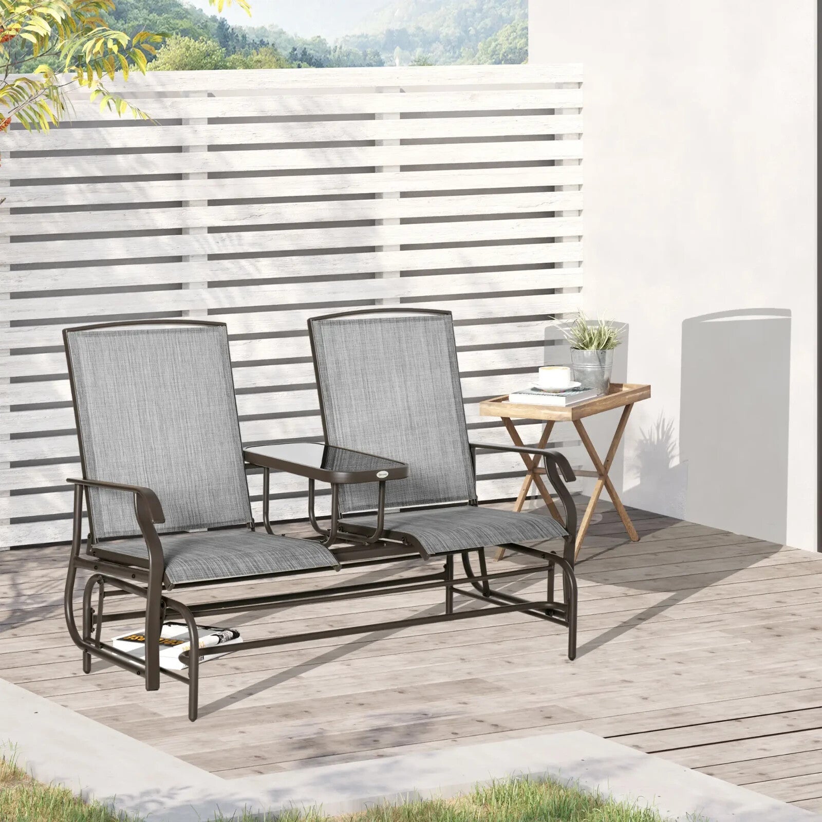 Metal Double Swing Chair Rocking Glider with Table Garden Porch Outdoor Seater - Home and Garden Furniture Shop - rustic - furniture
