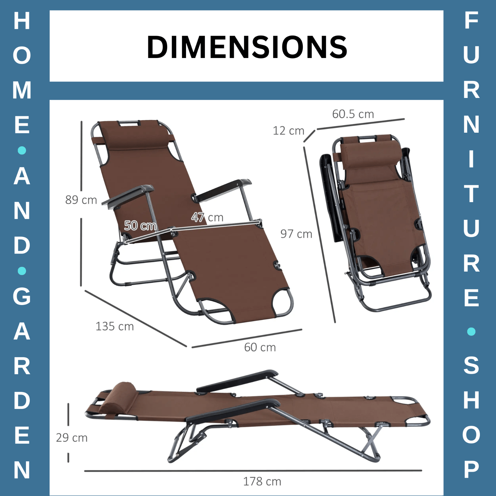 Metal Frame 2 in 1 Sun Lounger, Pillow Outdoor Reclining Chair for Garden Patio - Home and Garden Furniture Shop - #rustic - furniture#