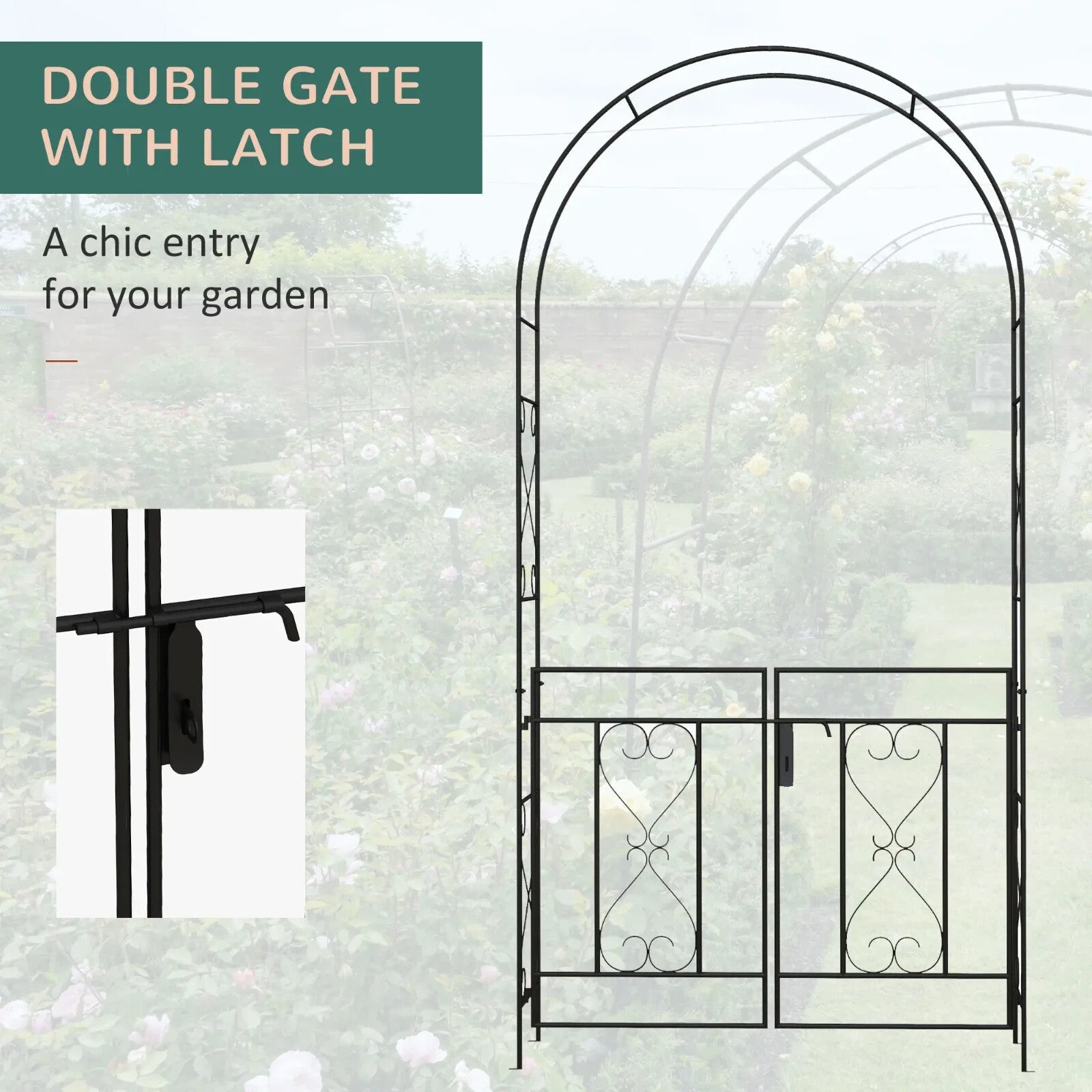 Metal Garden Arch with Double Gates Outdoor Arbour for Climbing Plants and Roses - Home and Garden Furniture Shop - rustic - furniture