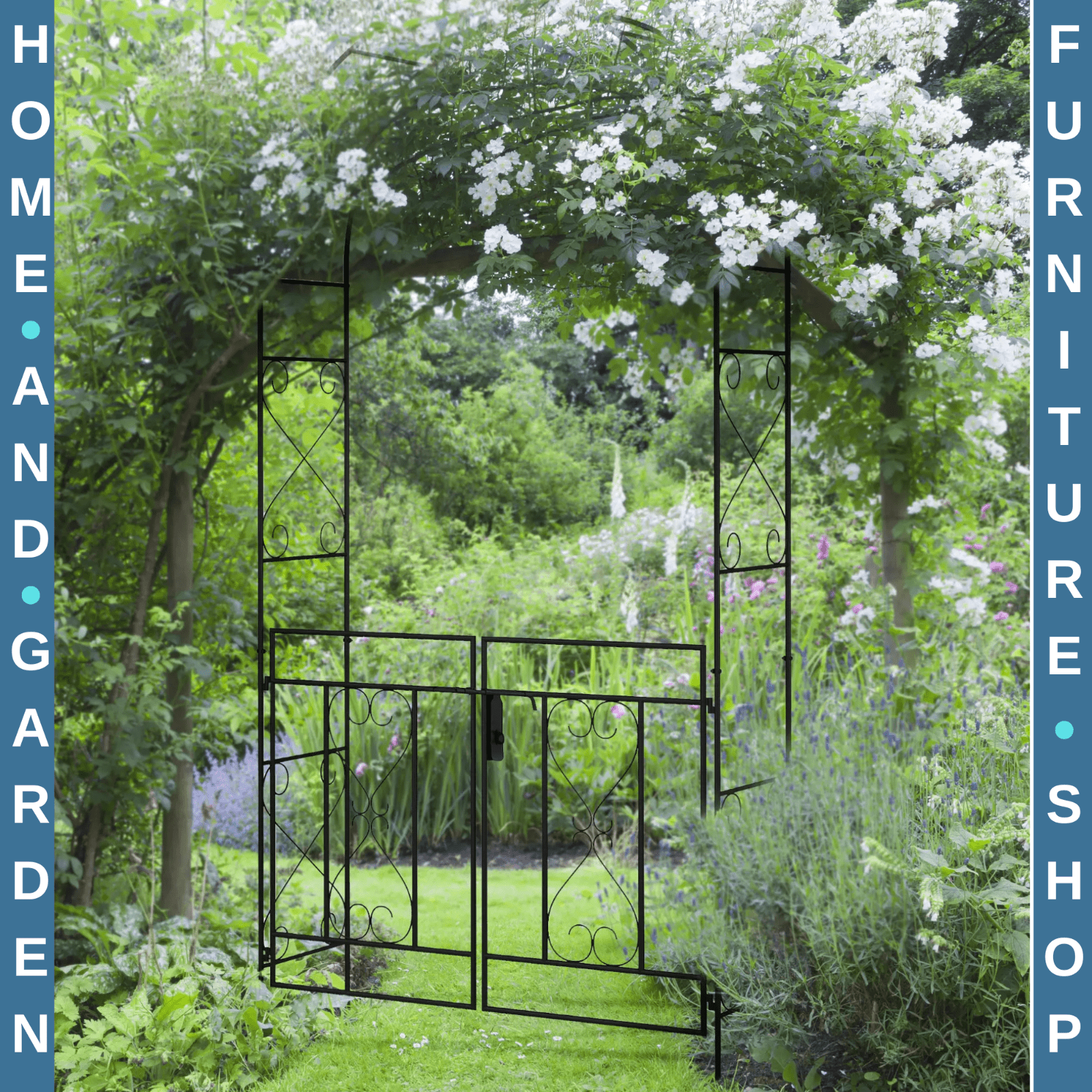 Metal Garden Arch with Double Gates Outdoor Arbour for Climbing Plants and Roses - Home and Garden Furniture Shop - rustic - furniture