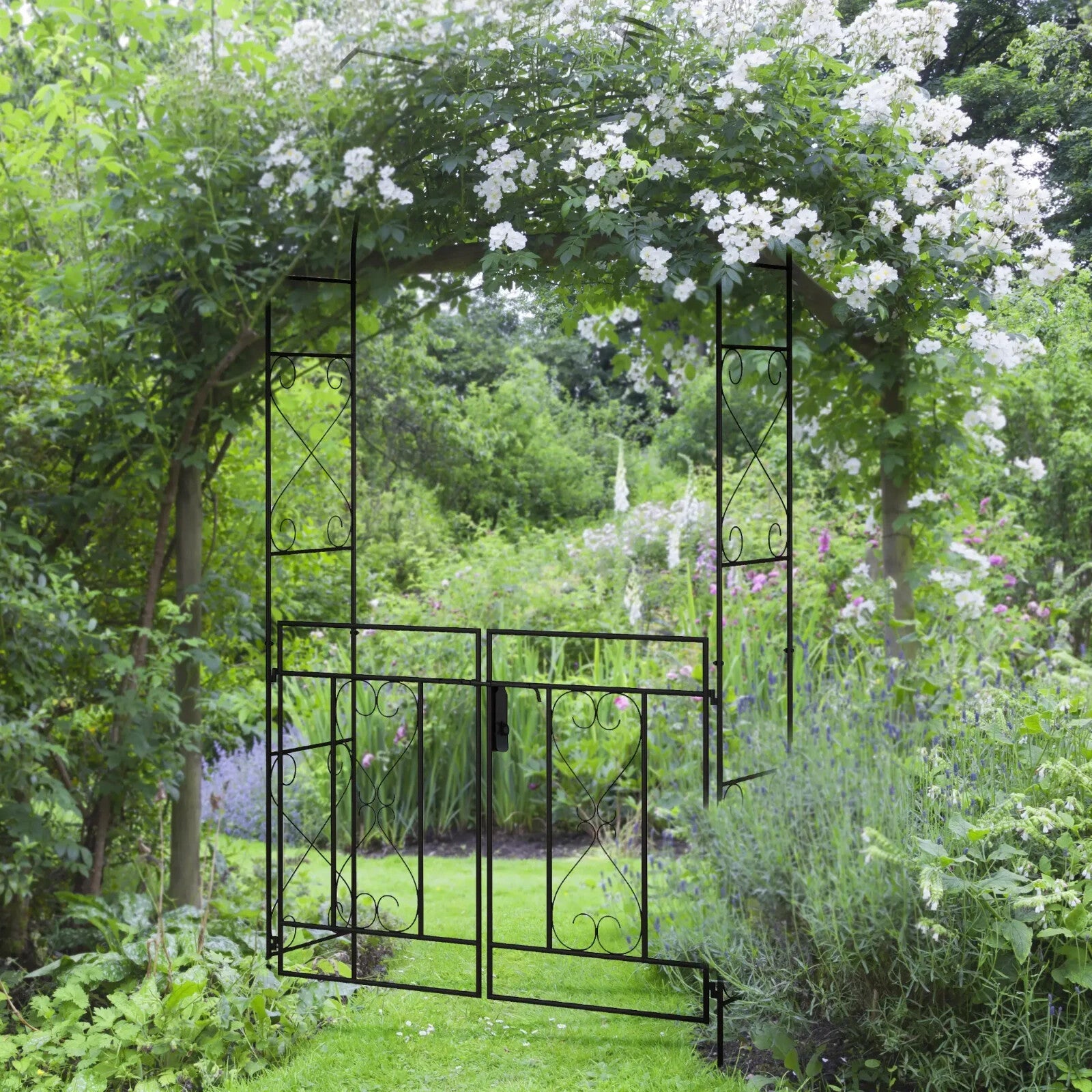 Metal Garden Arch with Double Gates Outdoor Arbour for Climbing Plants and Roses - Home and Garden Furniture Shop - rustic - furniture