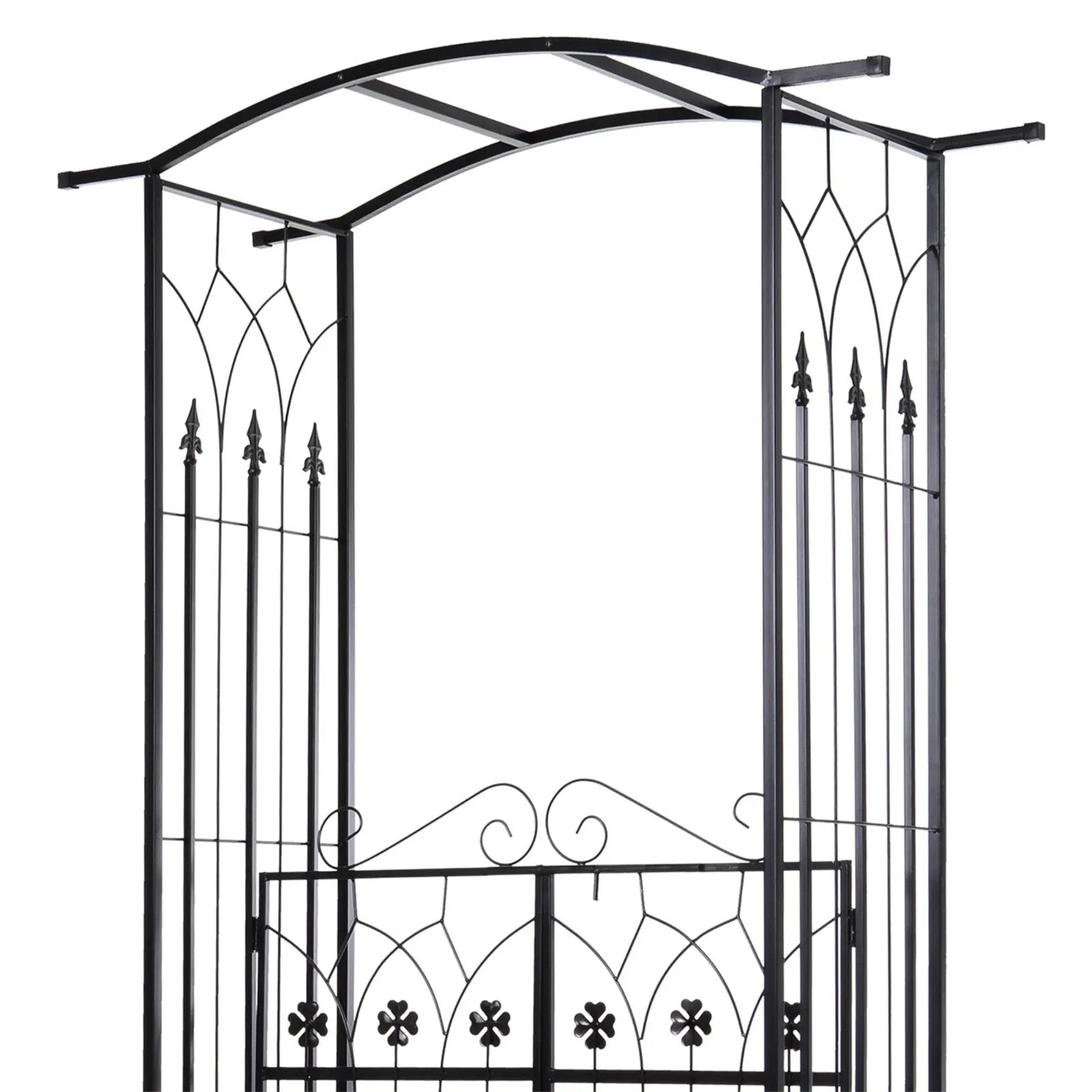 Metal Garden Arch with Gate Outdoor Climbing Plant Trellis Arbour Archway Black - Home and Garden Furniture Shop - rustic - furniture