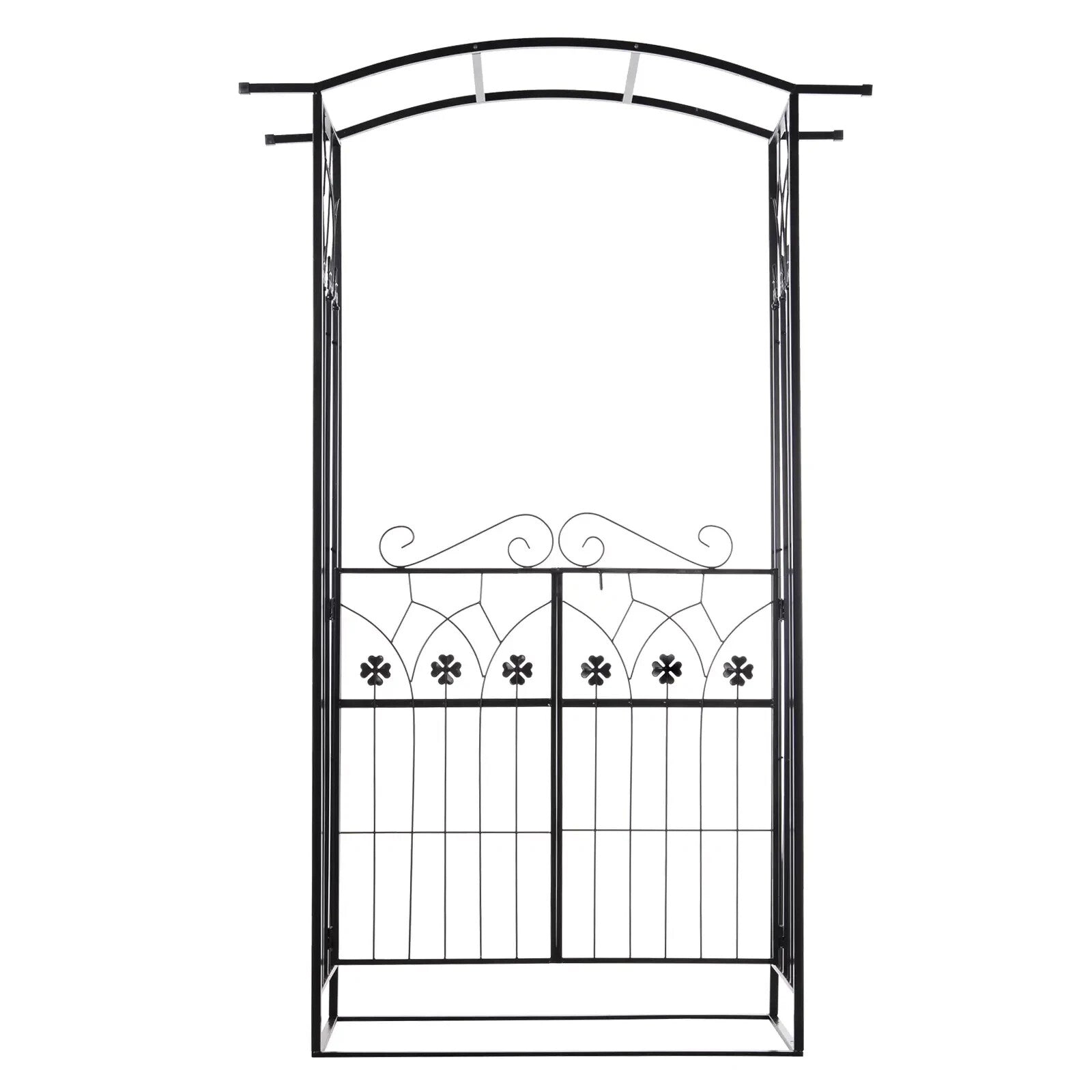 Metal Garden Arch with Gate Outdoor Climbing Plant Trellis Arbour Archway Black - Home and Garden Furniture Shop - rustic - furniture