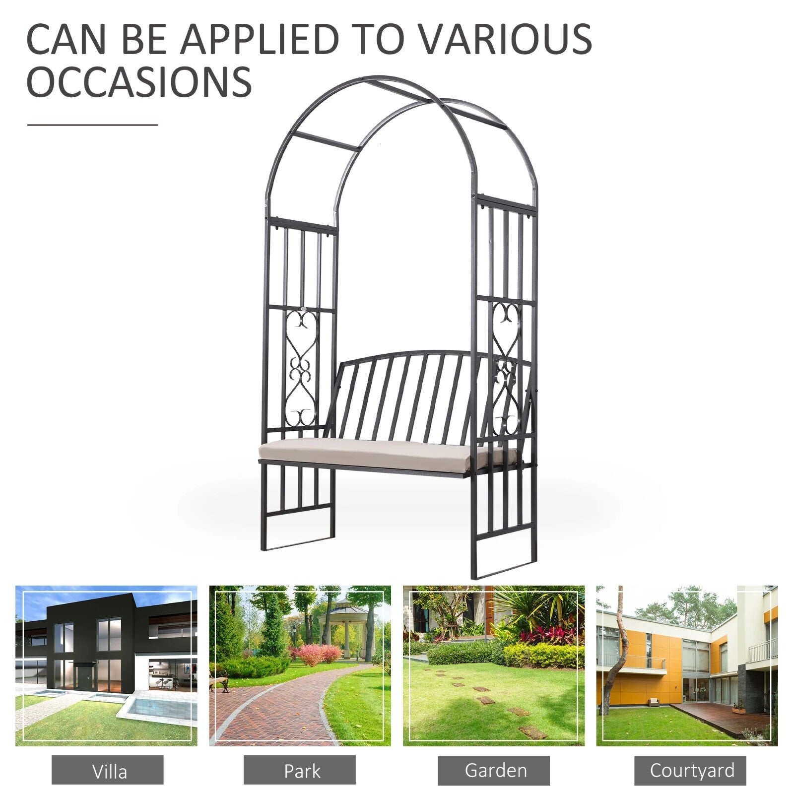 Metal Garden Bench 2 Seater Outdoor Chair Arbour Arch Pergola Black Frame Bench - Home and Garden Furniture Shop - rustic - furniture