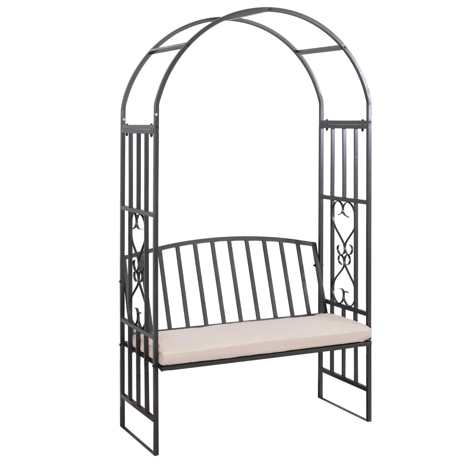 Metal Garden Bench 2 Seater Outdoor Chair Arbour Arch Pergola Black Frame Bench - Home and Garden Furniture Shop - rustic - furniture