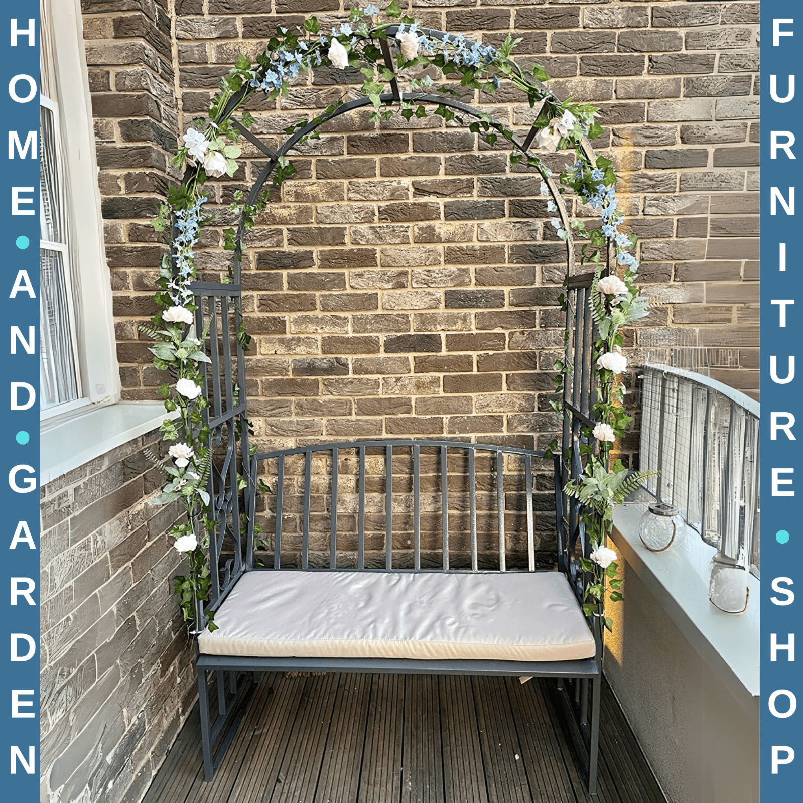 Metal Garden Bench 2 Seater Outdoor Chair Arbour Arch Pergola Black Frame Bench - Home and Garden Furniture Shop - rustic - furniture