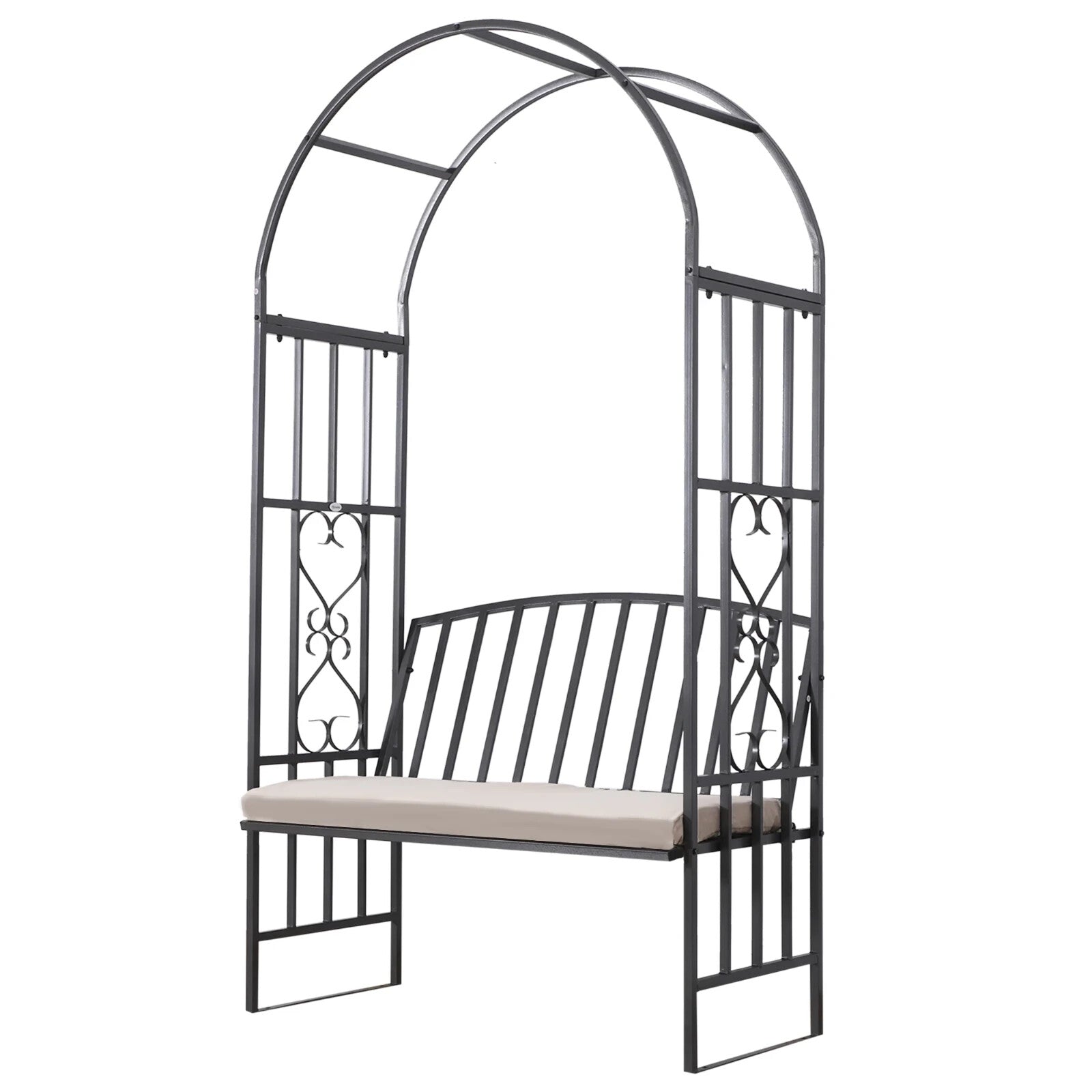 Metal Garden Bench 2 Seater Outdoor Chair Arbour Arch Pergola Black Frame Bench - Home and Garden Furniture Shop - rustic - furniture