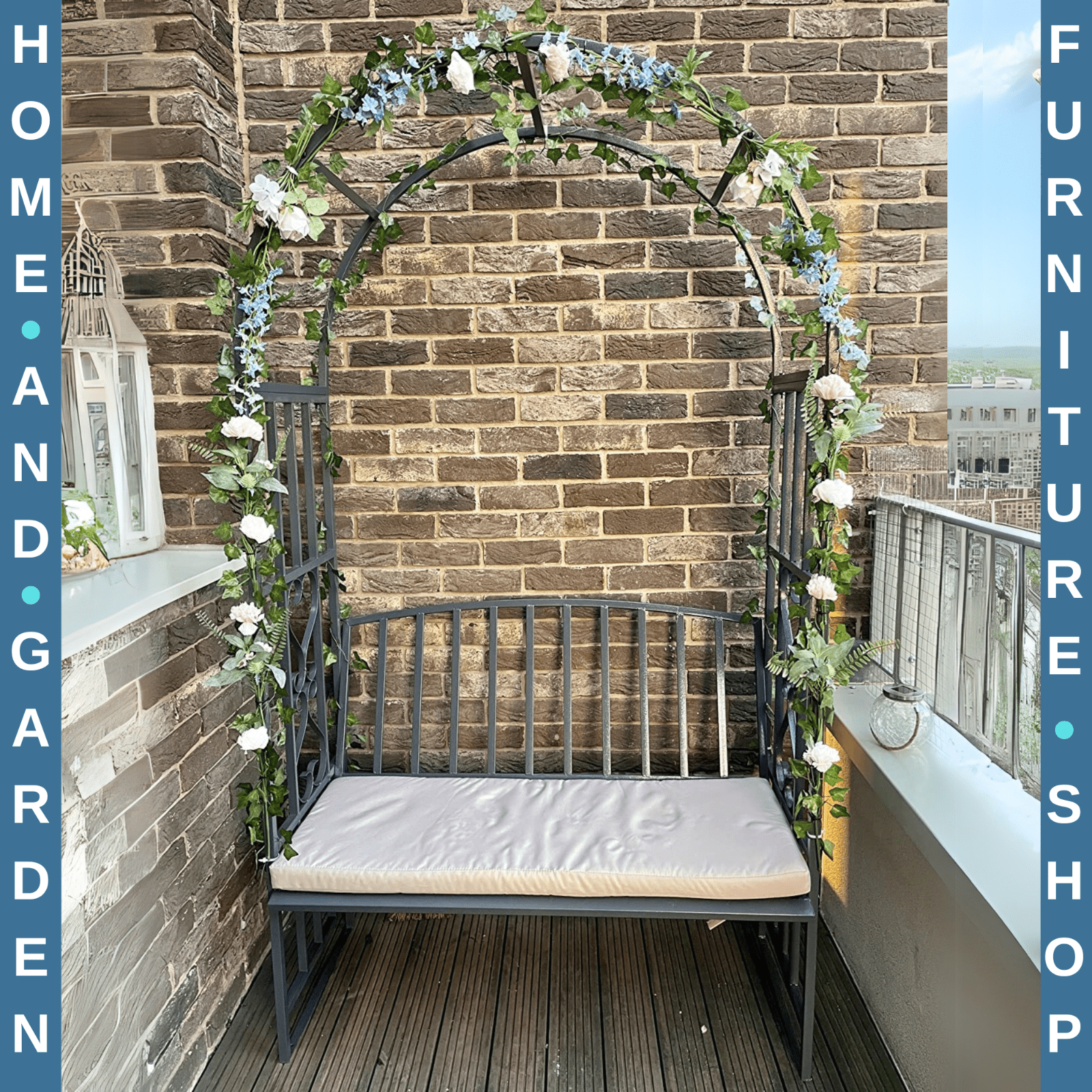 Metal Garden Bench 2 Seater Outdoor Chair Arbour Arch Pergola Black Frame Bench - Home and Garden Furniture Shop - rustic - furniture