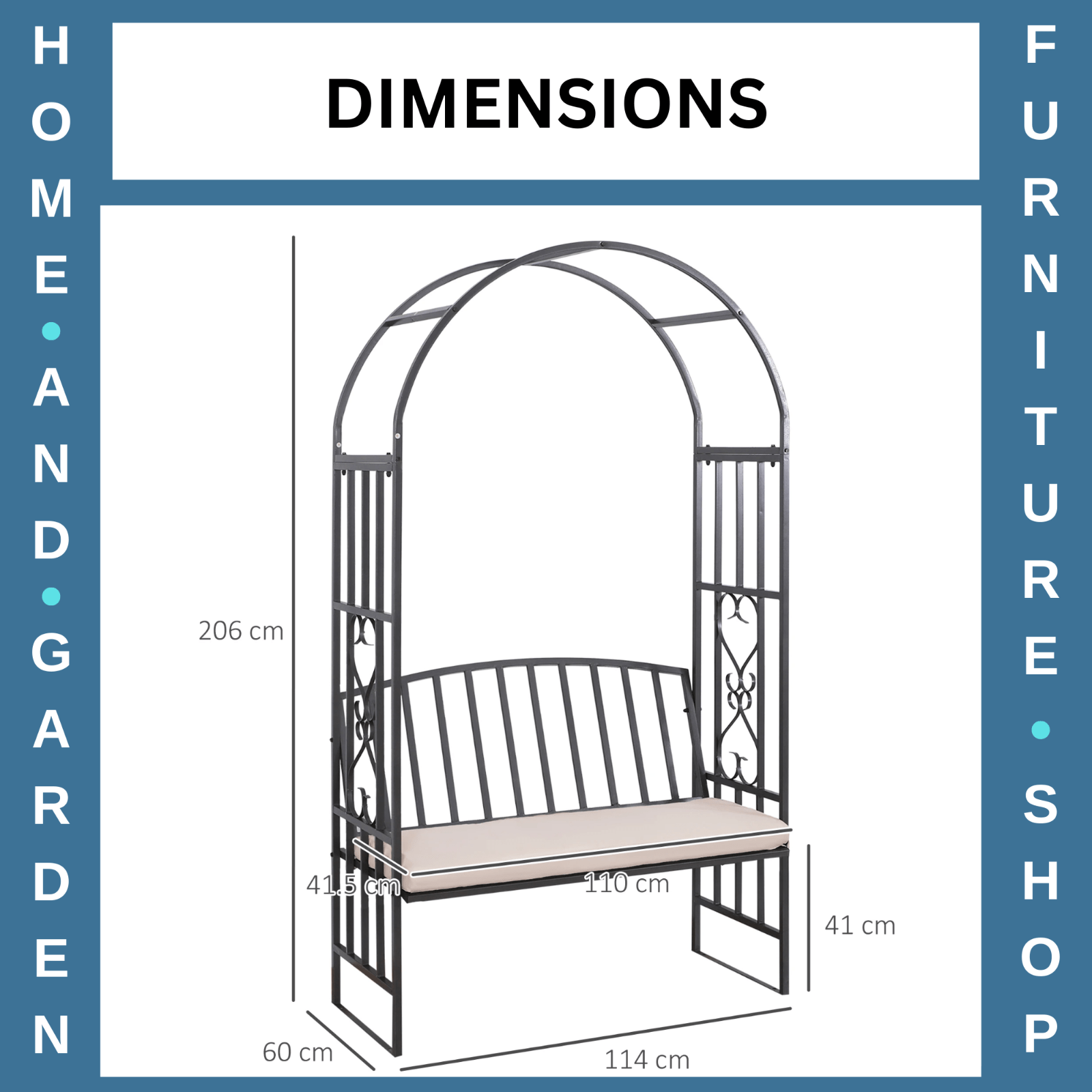 Metal Garden Bench 2 Seater Outdoor Chair Arbour Arch Pergola Black Frame Bench - Home and Garden Furniture Shop - rustic - furniture