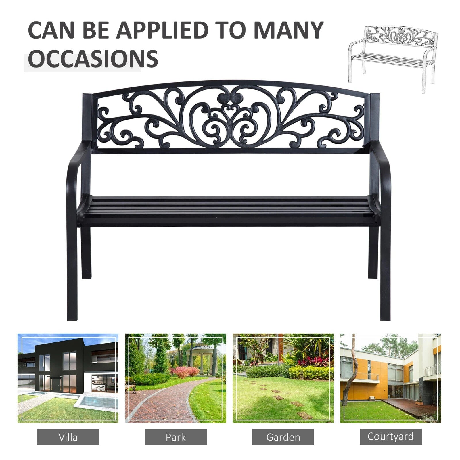 Metal Garden Bench 2 Seater Porch Patio Park Chair Seat Outdoor Vintage Design - Home and Garden Furniture Shop - #rustic - furniture#