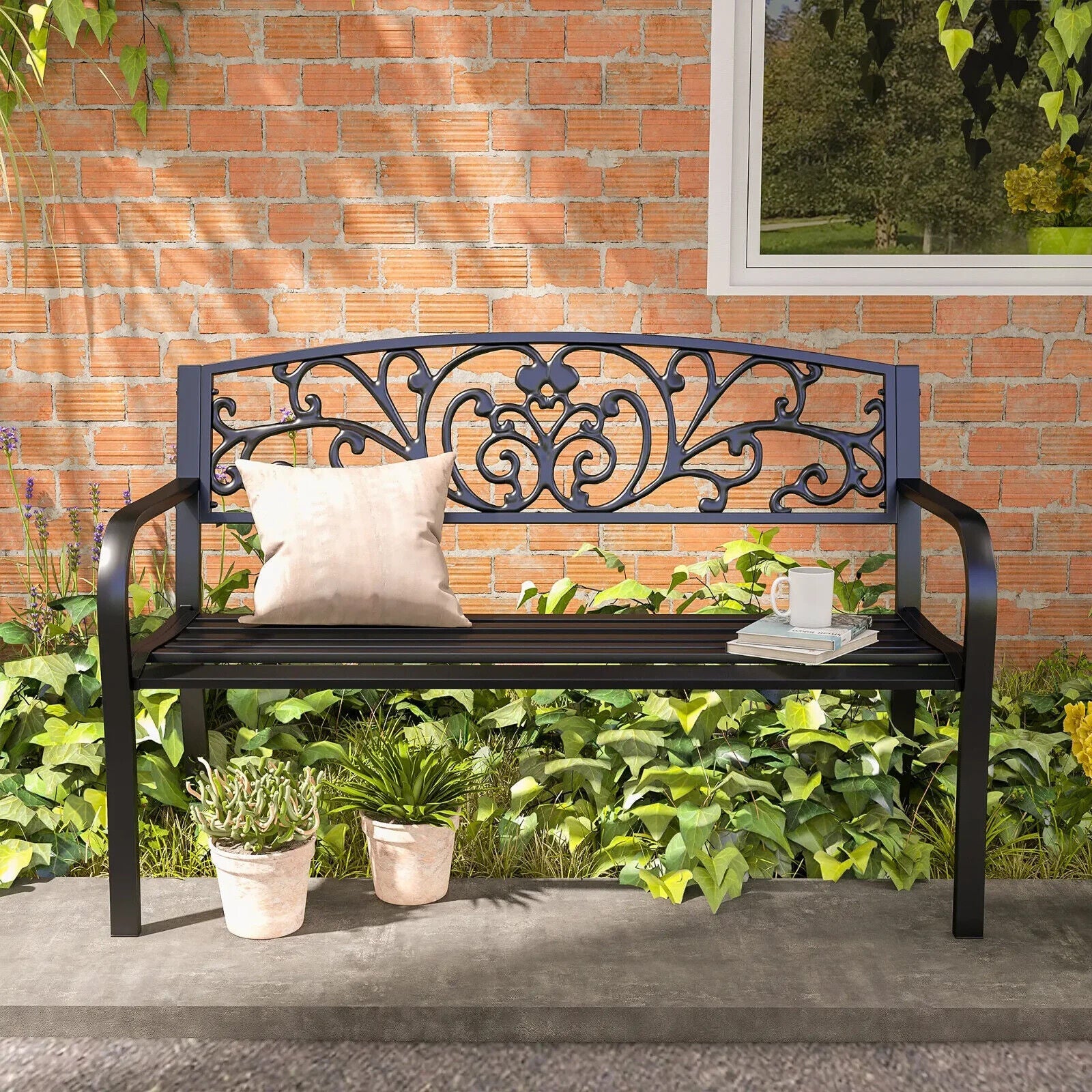 Metal Garden Bench 2 Seater Porch Patio Park Chair Seat Outdoor Vintage Design - Home and Garden Furniture Shop - #rustic - furniture#